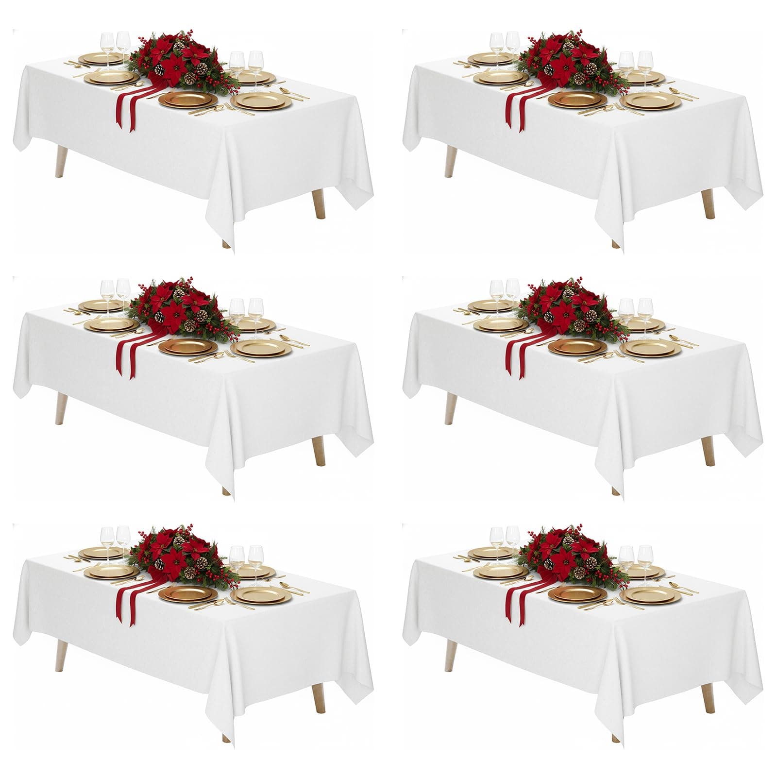 Fixwal 6 Pack White Table Cloth for Rectangle Table, 70 x 120 Inch Polyester Fabric Tablecloths Rectangular, Table Covers 6-8ft for Party, Banquet, Dining, Wedding, Graduation