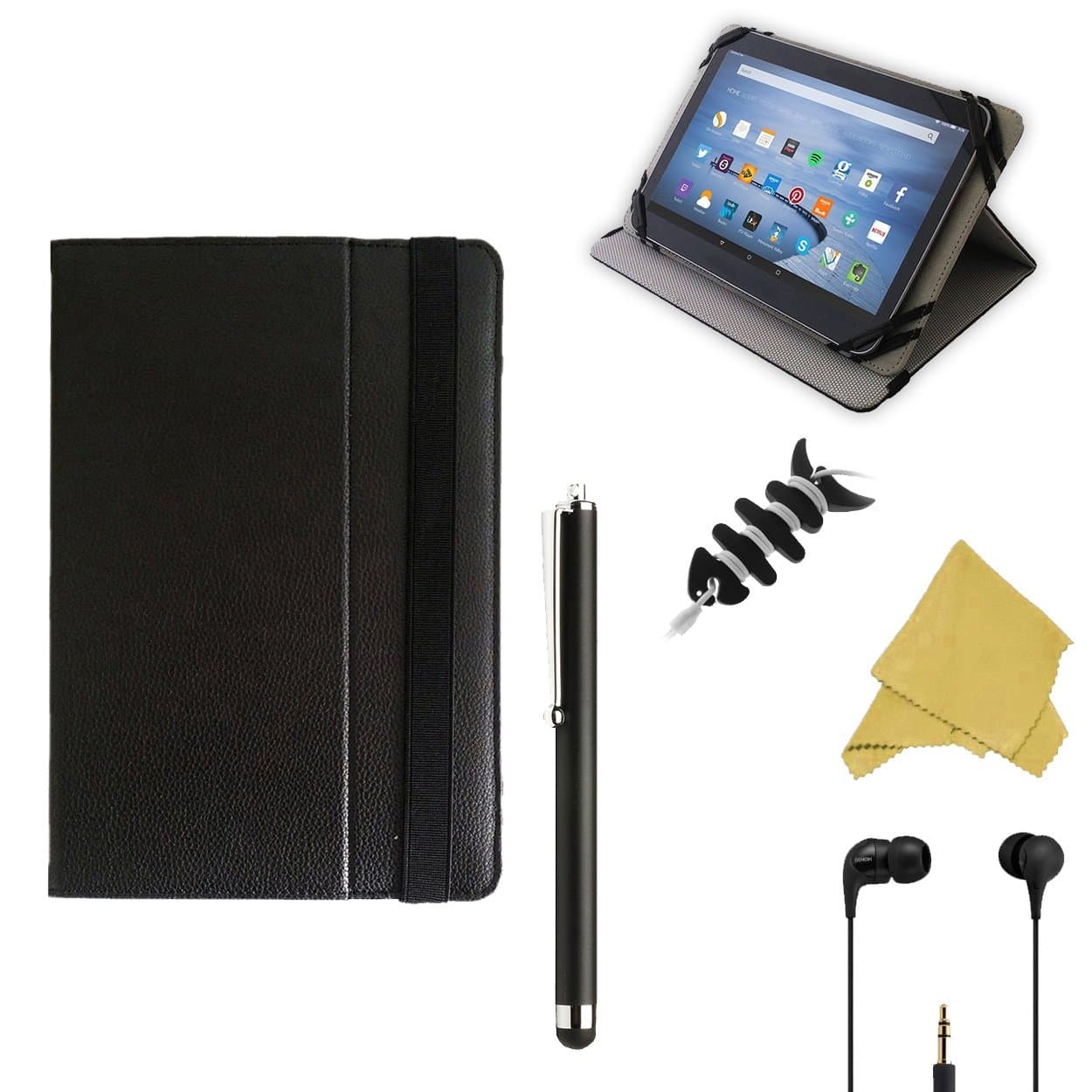 TabTek Alcatel Pixi 4 (7-Inch) Tablet Cover - Android - Slim, Lightweight PU Leather Case and Stand, Black with Accs