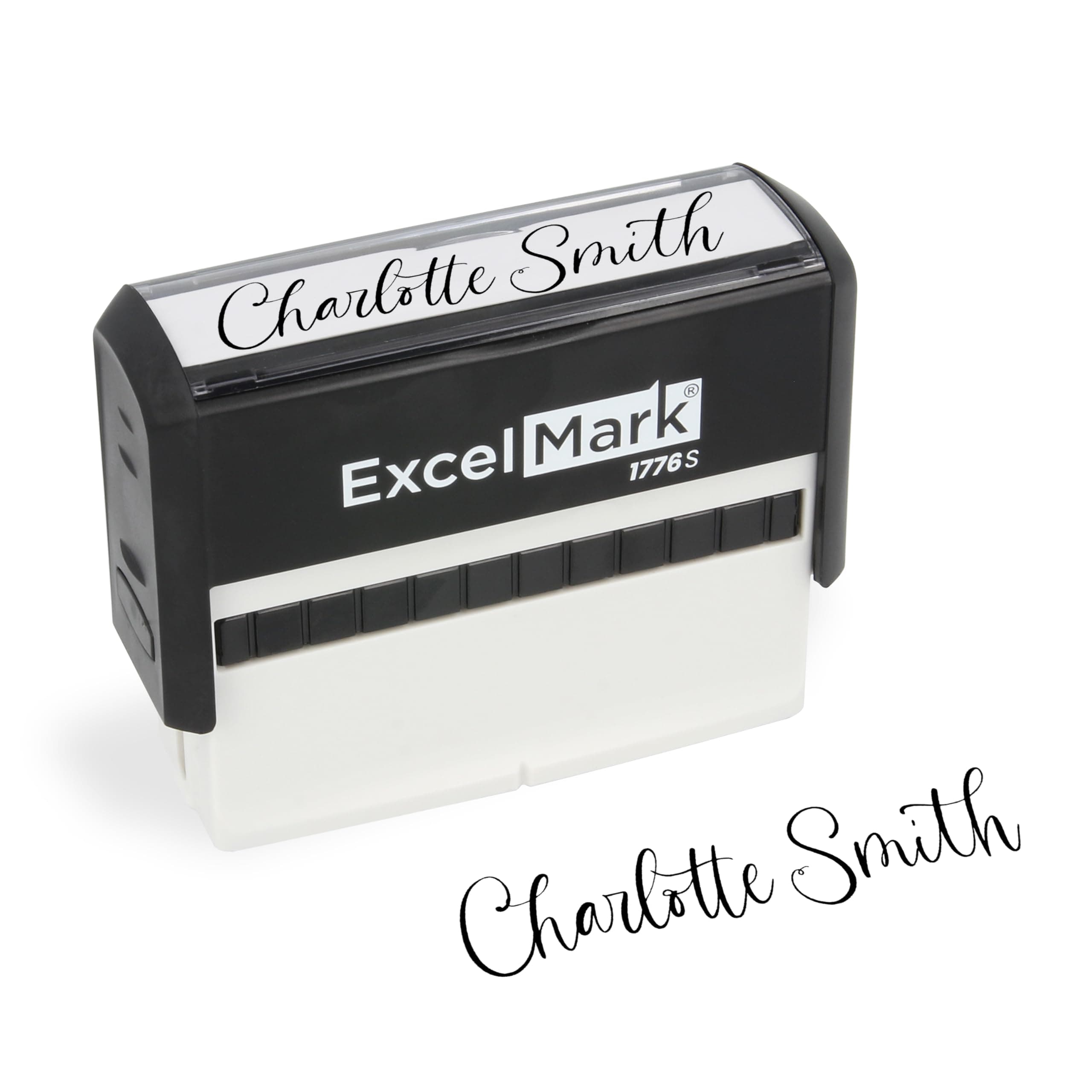 ExcelMark Custom Signature Stamp, Self-Inking Personalized Name Stamp – Upload Your Own Signature Image or Choose Script Font – Refillable Ink for Documents, Checks & Business Use - Extra Wide