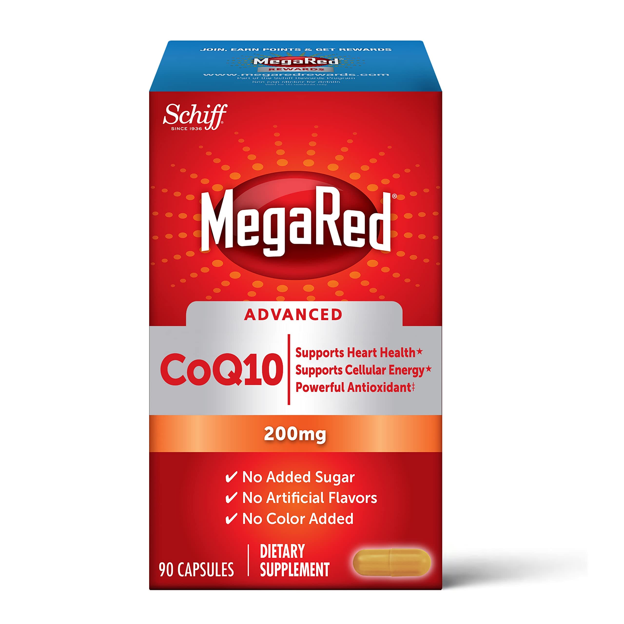 CoQ10 200mg (per serving) – MegaRed Advanced Capsules (90 count in a box), Helps Support Heart Health and Cellular Energy*, Antioxidant, Protects Against Free Radicals*, No Added Color or Sugar