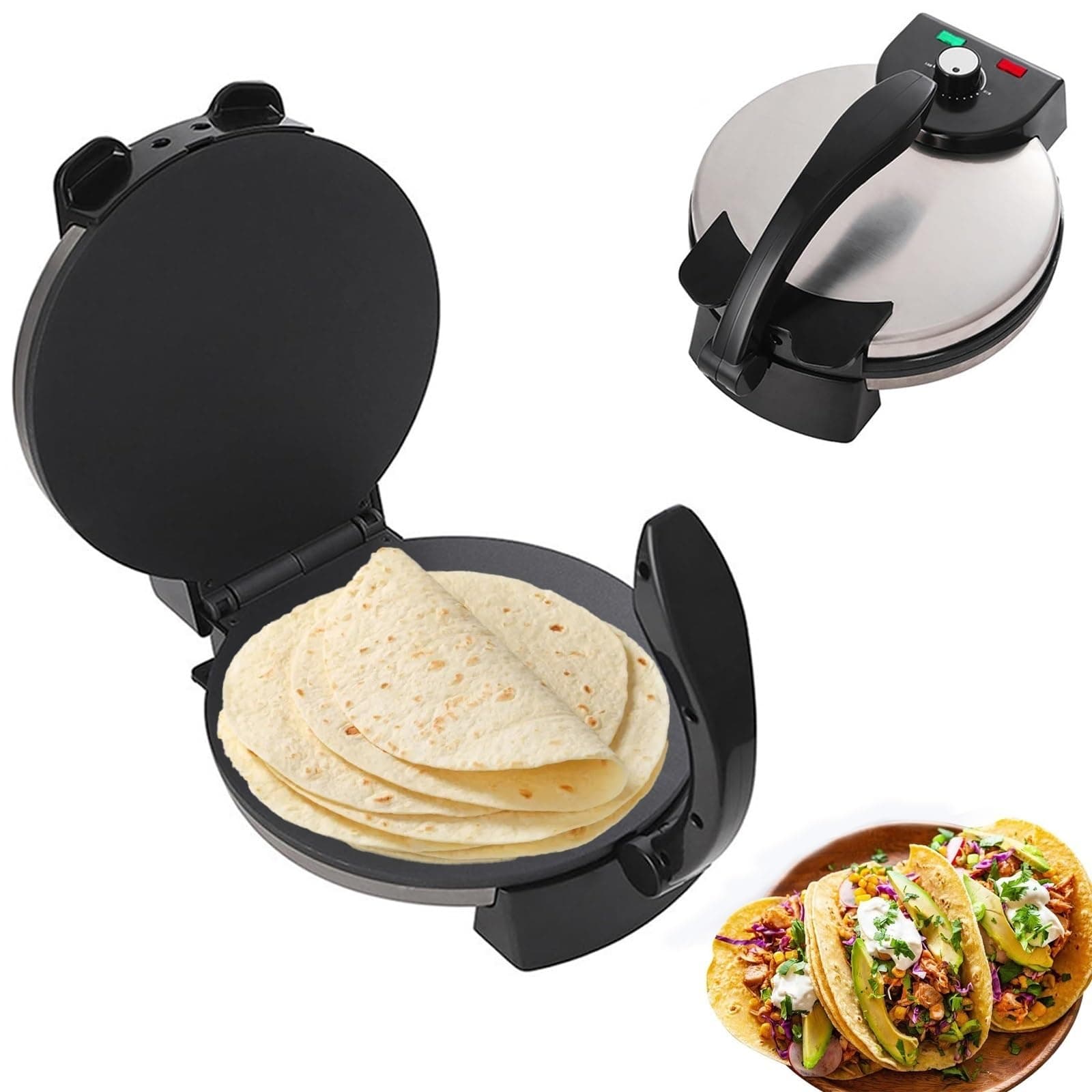 2000W Electric Roti Maker, 12 Inch Automatic Chapati Tortilla Machine,with Indicator Lights, Adjustable Temperature, Double-sided Heating