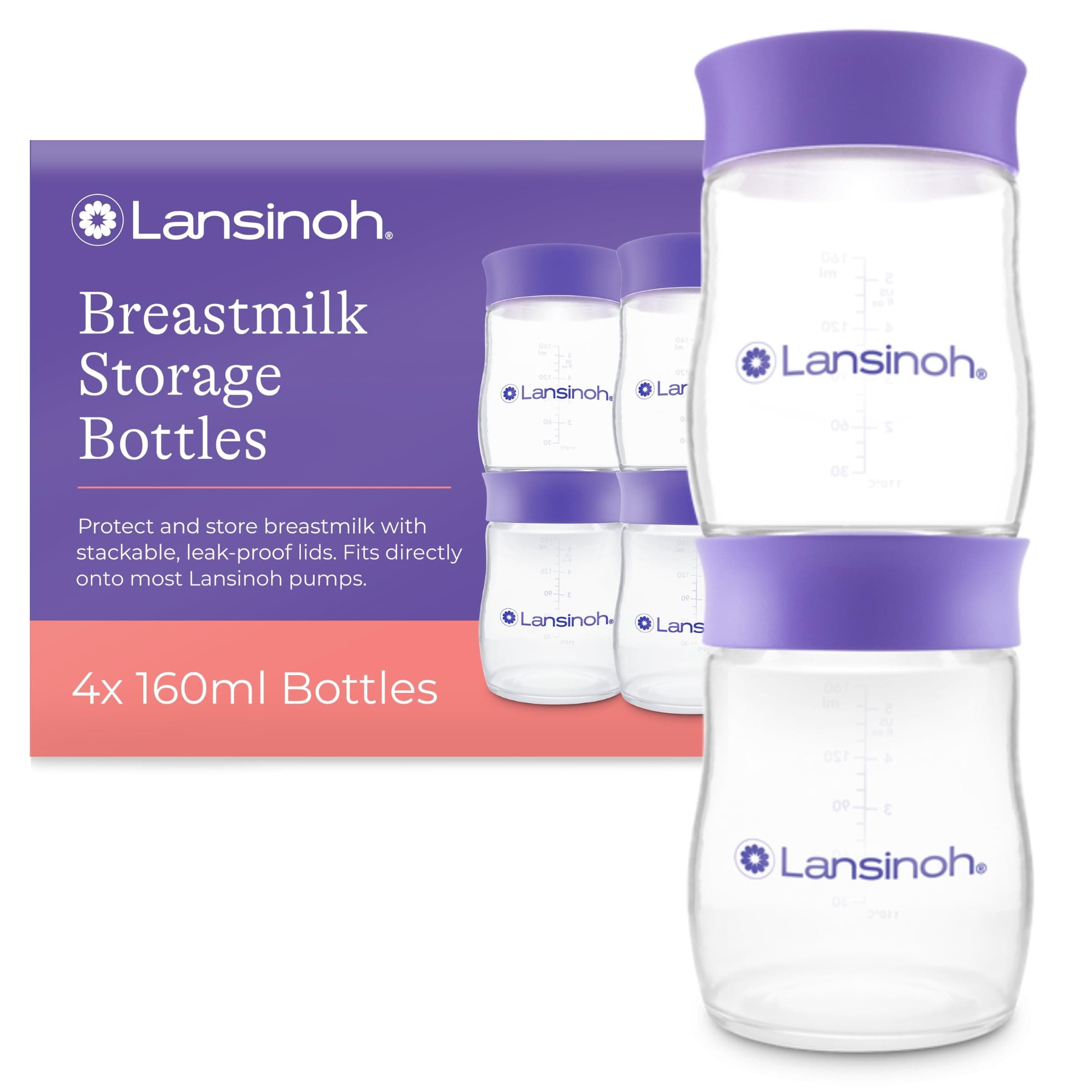 Breastmilk Storage Bottles - 4 x 160 ml - Stackable BPA-Free Leak-Proof Breastfeeding Newborn Essentials Fridge Freezer Reusable Baby Food Storage Containers Weaning Breast Milk Feeding