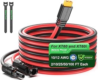 Bateria Power Solar to XT60 Charge Extension Cable 10AWG 2Ft Solar Connector to XT60 Adapter Cable for Solar Panel to LiFePO4 Battery RV Portable Power Station Solar Generator