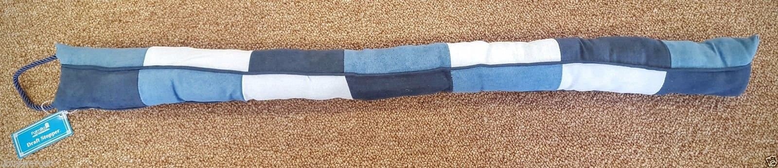 Door Draft Stopper 36" Tri-Color Light Blue, Navy Blue, Faux Suede Cold Cool Air Window Breeze Blocker Guard Cover Snake Decorative Home