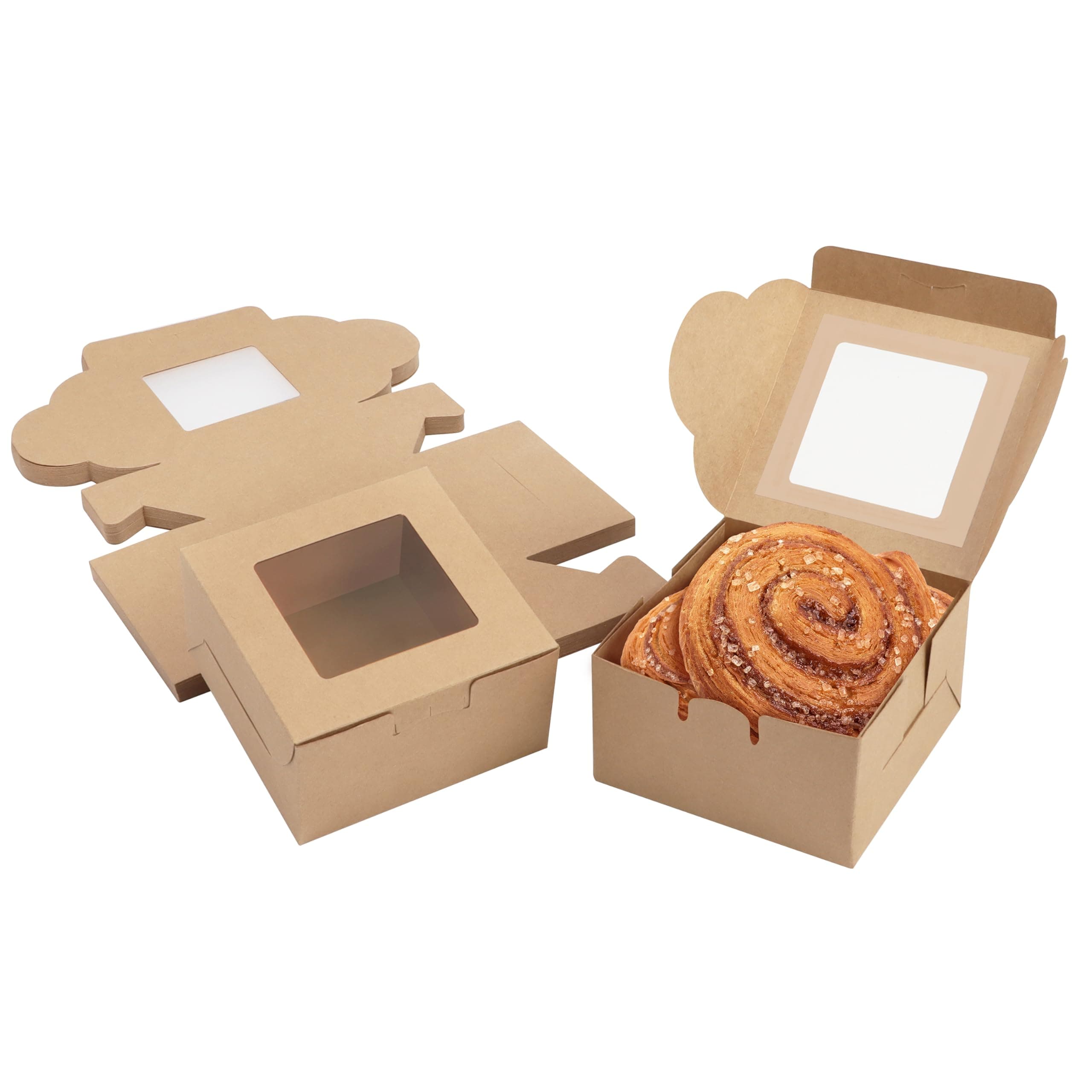 Mini Cake Gift Boxes (50 Pack) - Brown Kraft Small Packaging for Portions - Cookie/Brownie Bakery Cardboard Boxes for Treats/Gifts