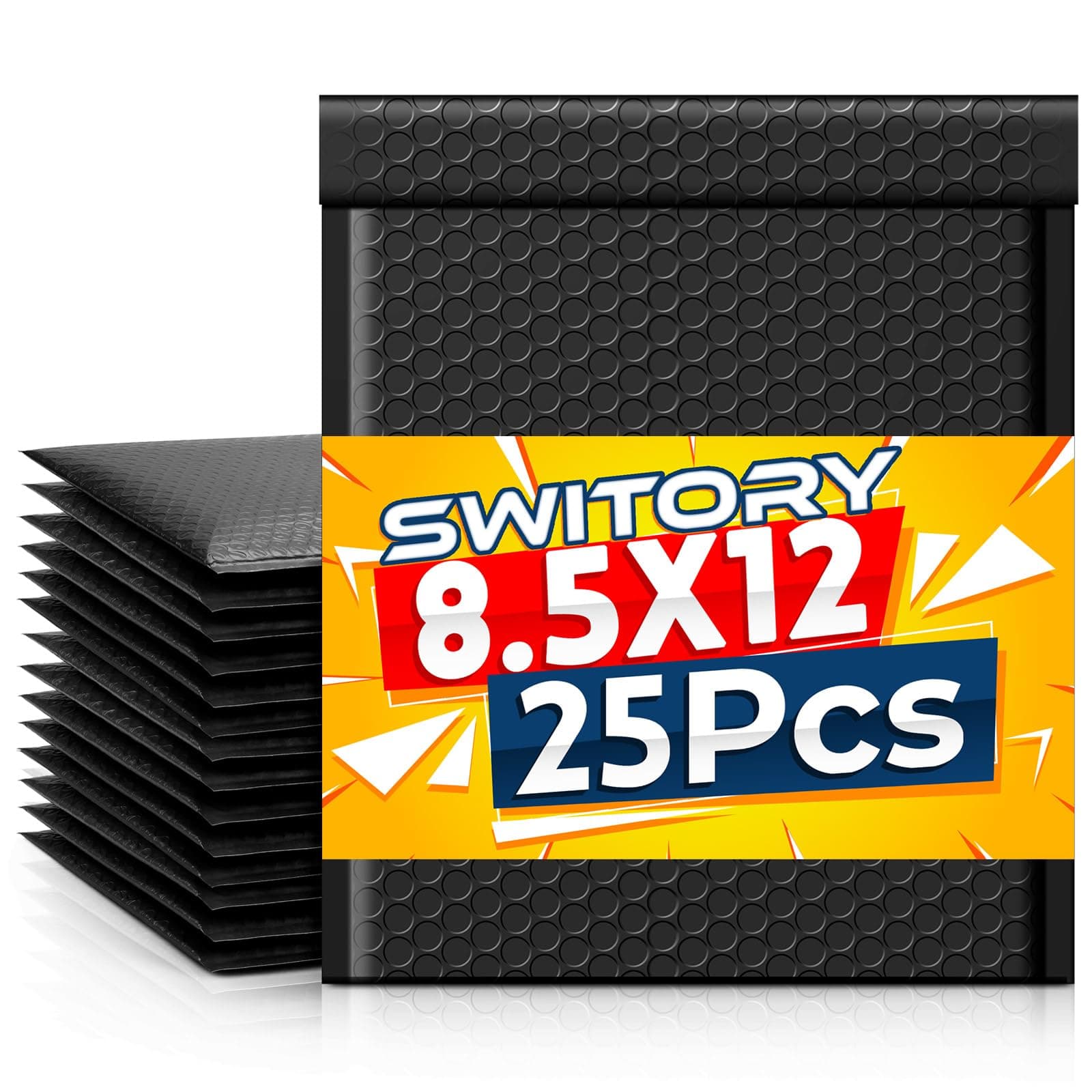 Switory 25pcs Poly Bubble Mailers A4 Padded Envelopes Bubble Envelopes Package Bags Lined Poly Mailer Self Seal Black, 21.6cmx28cm