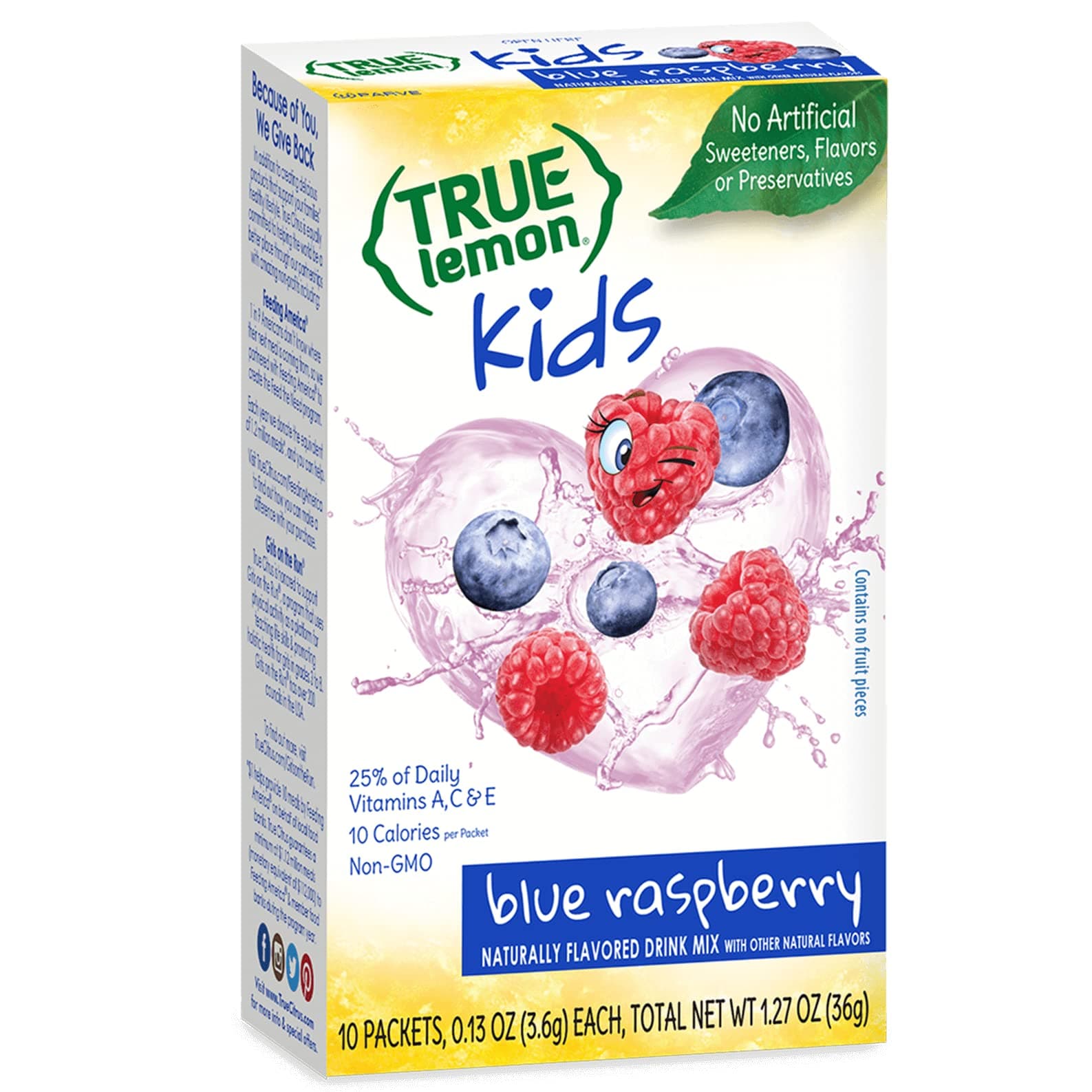 True Lemon Kids Blue Raspberry - Hydration For No Preservatives, Artificial Flavors, Sweeteners Low Sugar Water Flavoring Drink Mix Juice Powdered