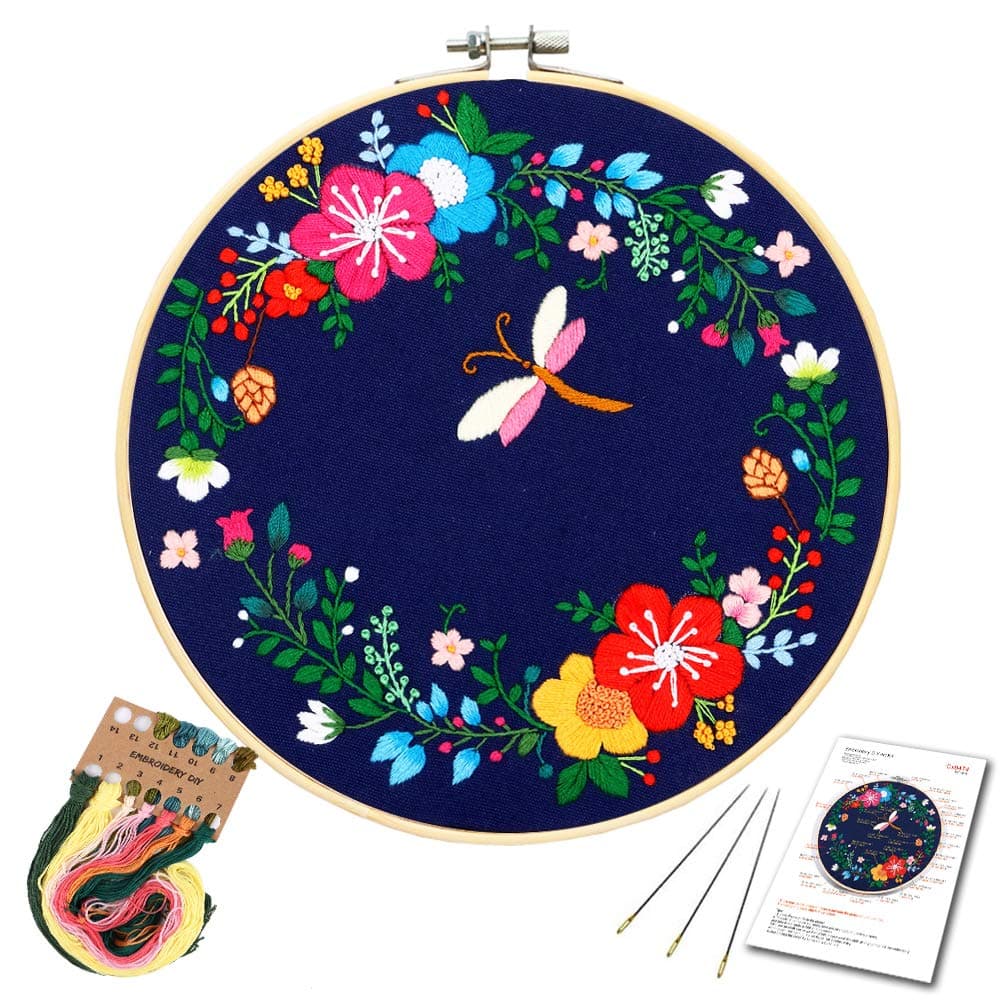 Embroidery Starter Kit with Dragonfly Pattern and Instructions, Embroidery kit for Beginners, Cross Stitch Set, Full Range of Stamped Embroidery Kits… (Color N)