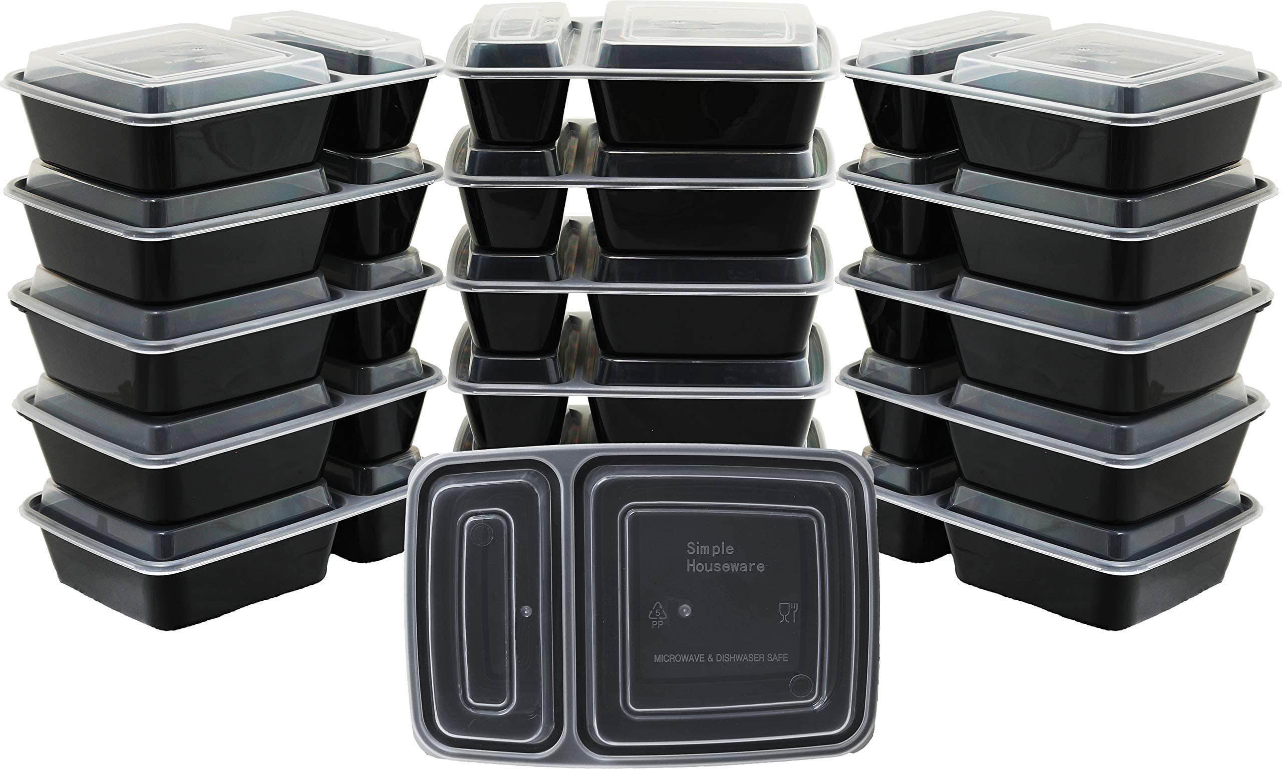 16 Pack - SimpleHouseware 2 Compartment Food Grade Meal Prep Storage Container Boxes (28 ounces)