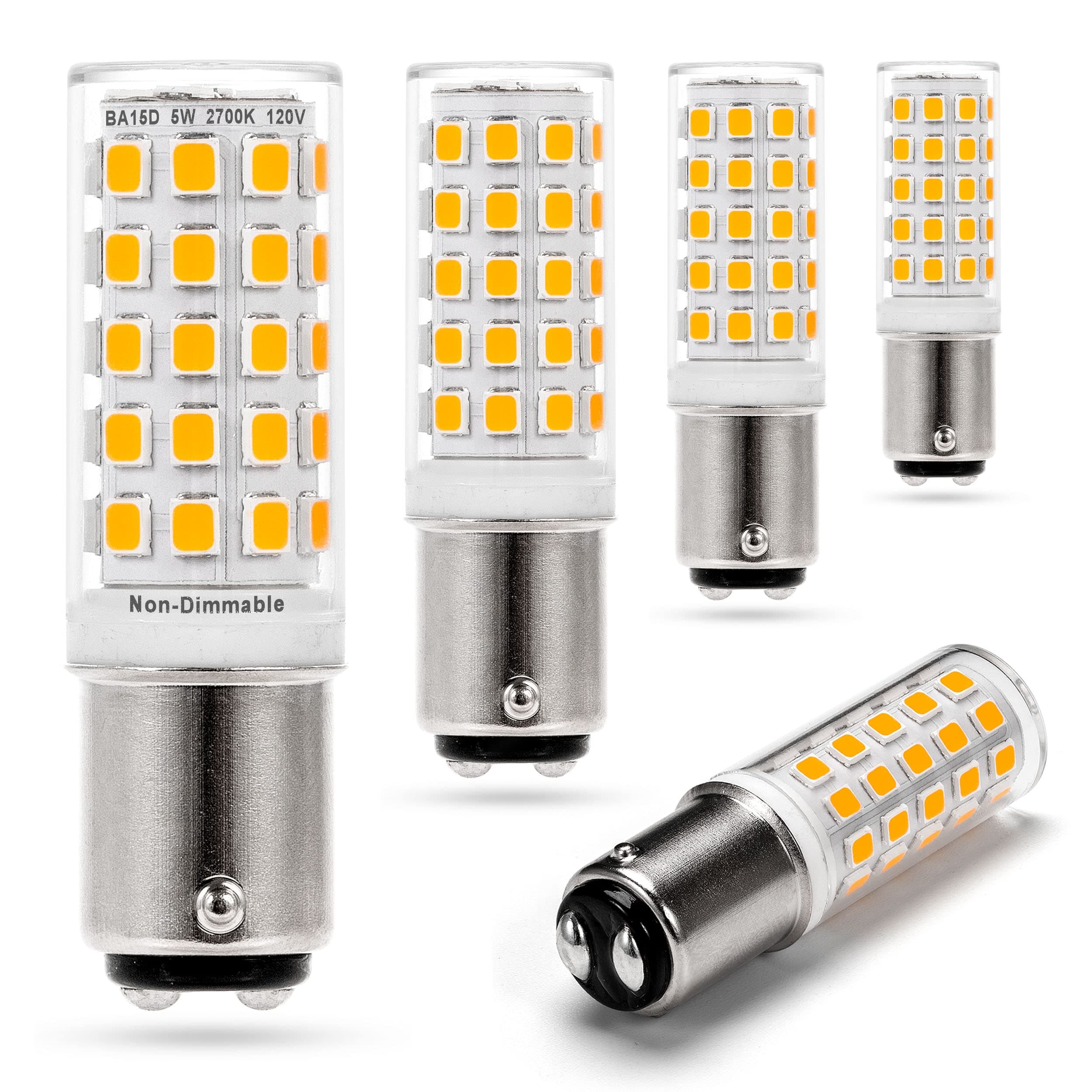 Ziomitus BA15D 120 Volt Double Contact/DC Bayonet Base Led Light Bulbs 50 Watt-75 Watt Replacement, T3/T4/C7/S6, 2700K Soft Warm White BA15D 5W Led Sewing Machine Bulbs, Non-dimmable, 5Pack