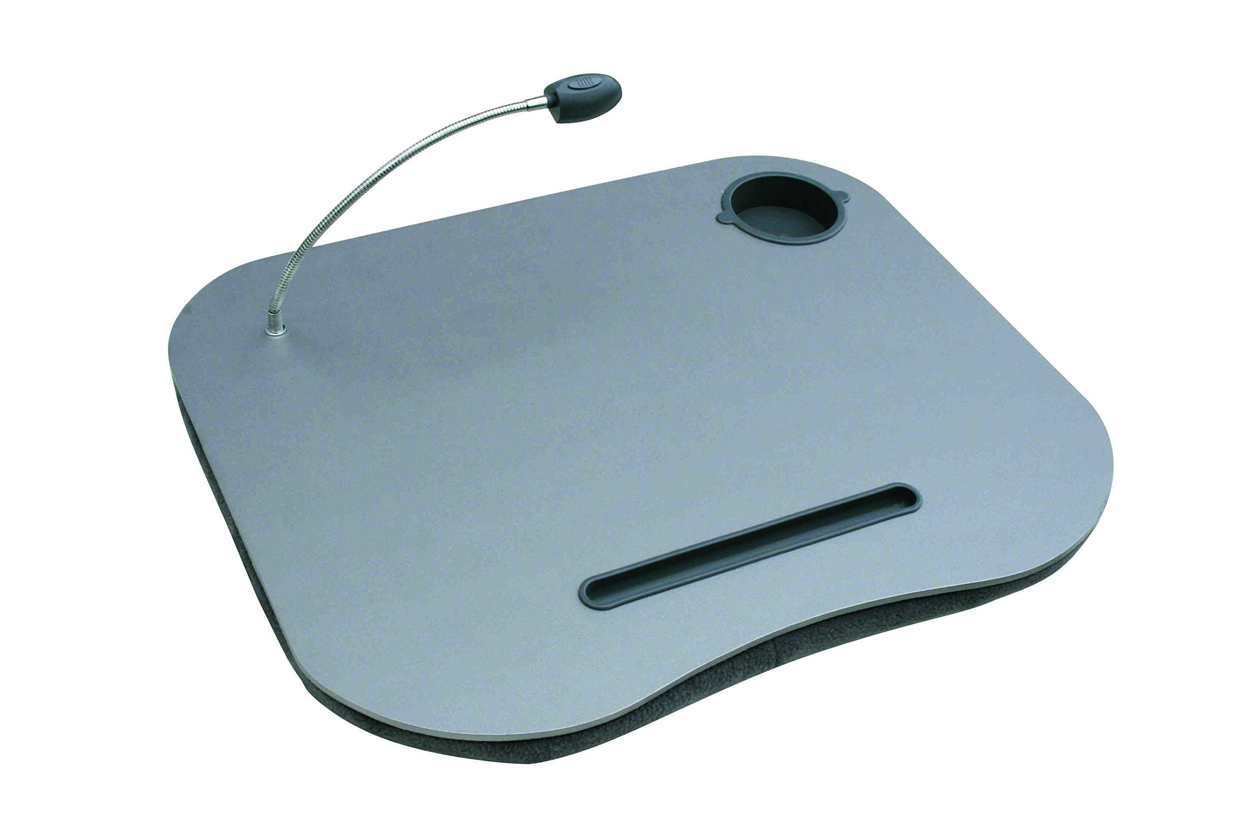 Blysh Portable Laptop Computer Work Desk With Light And Cup Holder. Personal Cozy Cushioned Lap Table For Notebook With Lamp And Place For Drink. Blue