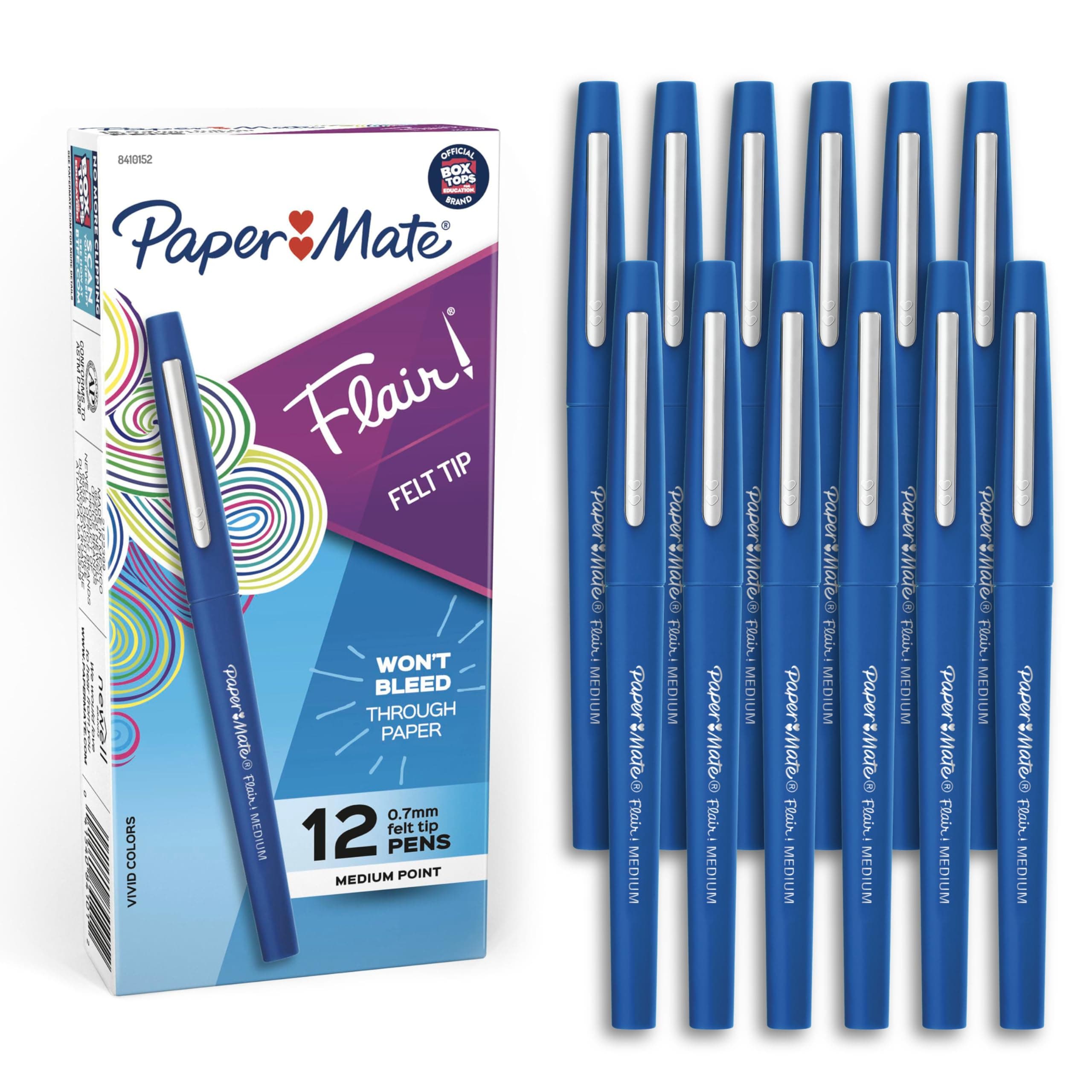 Flair Felt Tip Pens, Medium Point (0.7mm), Blue, 12 Count - Teacher Supplies, Arts & Crafts, Back to School