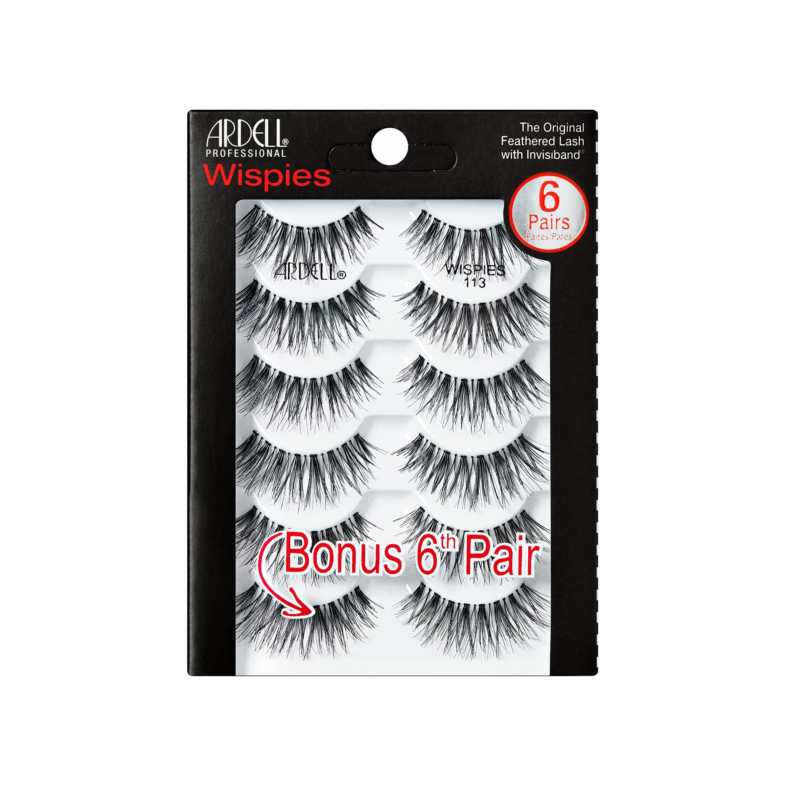 Ardell False Eyelashes Wispies 113 5 Pairs Multipack Black Medium Volume Extra Long Length Crisscross Feathering Curl Invisiband Comfortabel Wear Vegan-Friendly Cruelty-Free