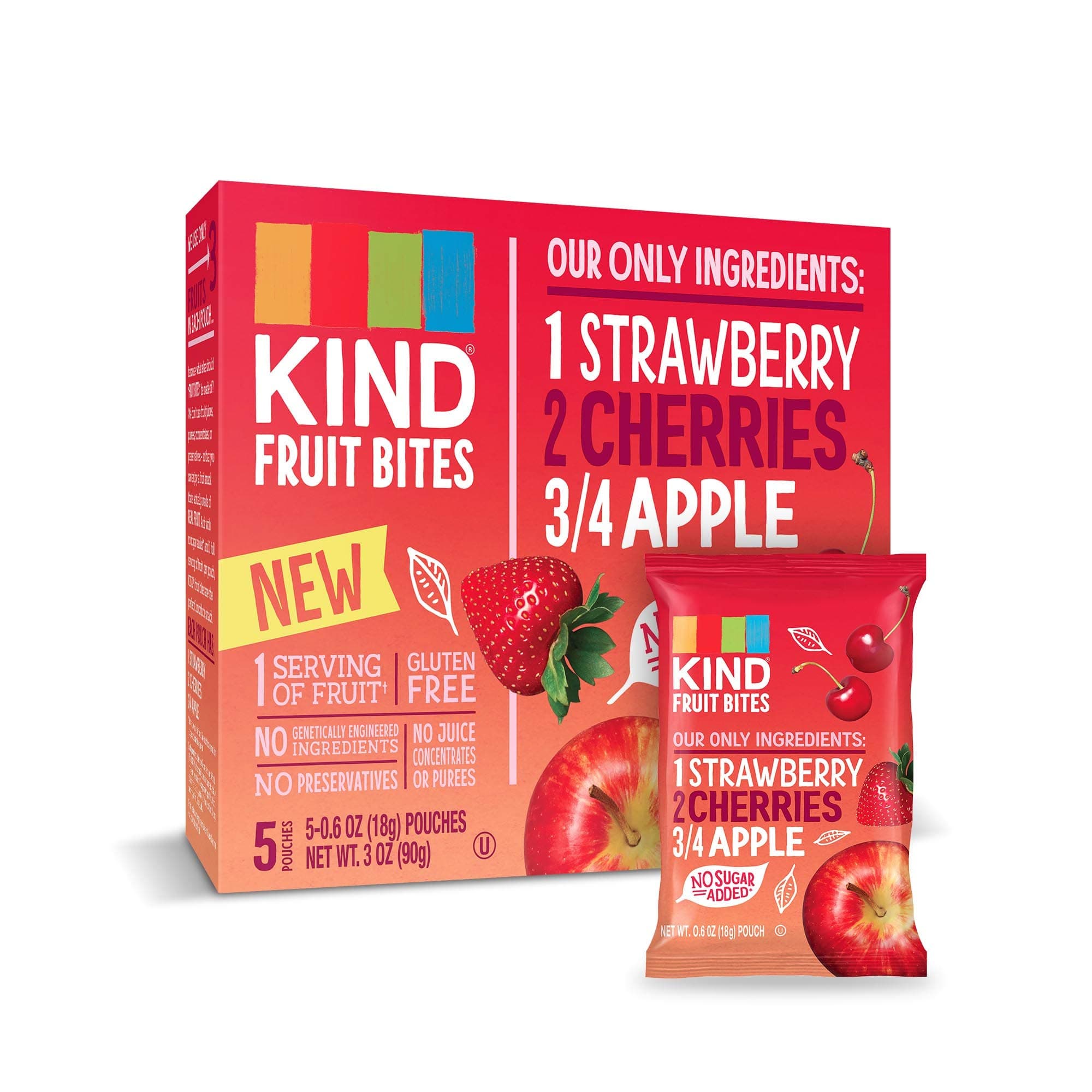 KIND Fruit Bites Fruit Snacks, Strawberry Cherry Apple, No Sugar Added, Gluten Free, .6oz, 40 Count