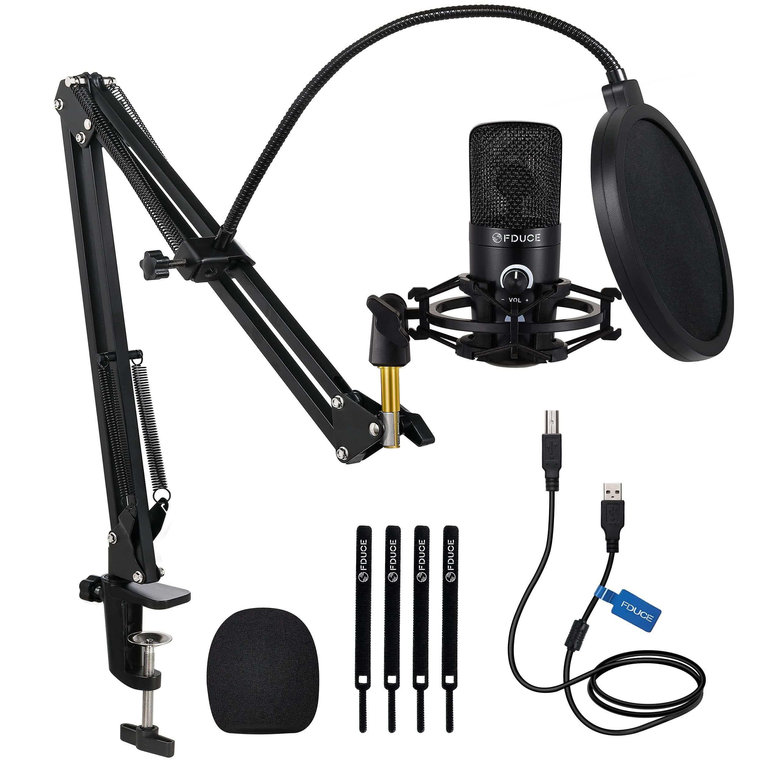 FDUCE USB Streaming Microphone Kit, Professional 192Khz/24bit Studio Mic with Arm Stand Advanced Chipset, PcMicrophone for Singing, Gaming, Podcast, Zoom, Online-Teaching, YouTube, X9