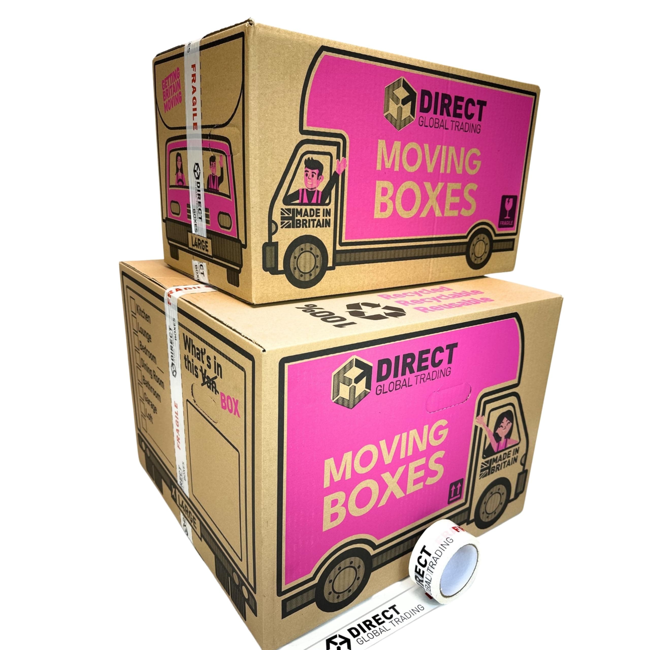 10 Mixed Boxes Extra Large and Large House Moving Storage Packing Boxes with Fragile Tape Carry Handles & Room Checklist