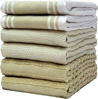 Premium Kitchen Towels (20ââ‚¬Âx 28ââ‚¬Â, 6 Pack) ââ‚¬â€œ Large Cotton Kitchen Hand Towels ââ‚¬â€œ Vintage Striped Flat & Terry Towel ââ‚¬â€œ Highly Absorbent Tea Towels Set with Hanging Loop