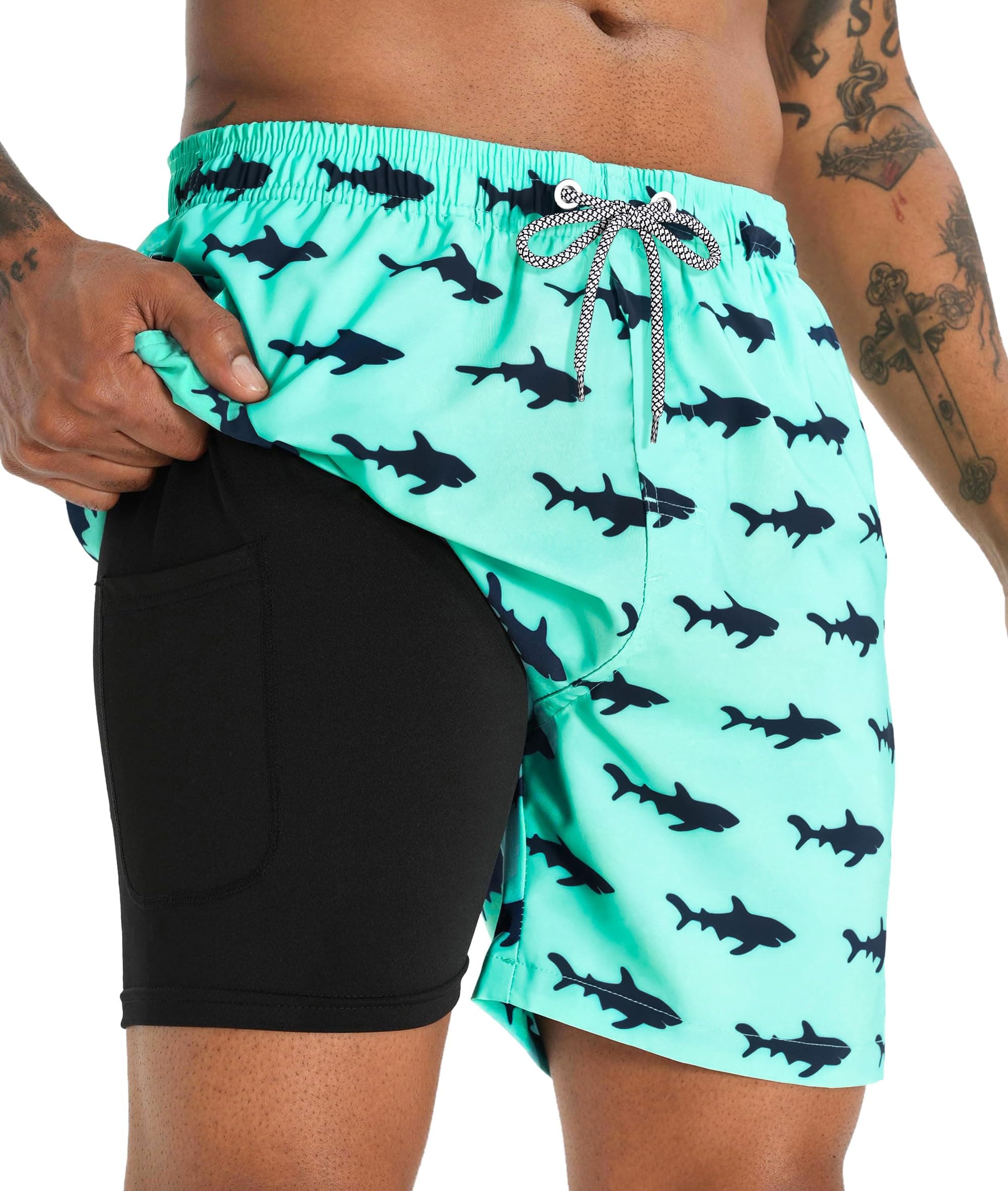 APTRO Men's Swim Trunks with Compression Liner 5 Inch Bathing Suit Beach Swimsuits