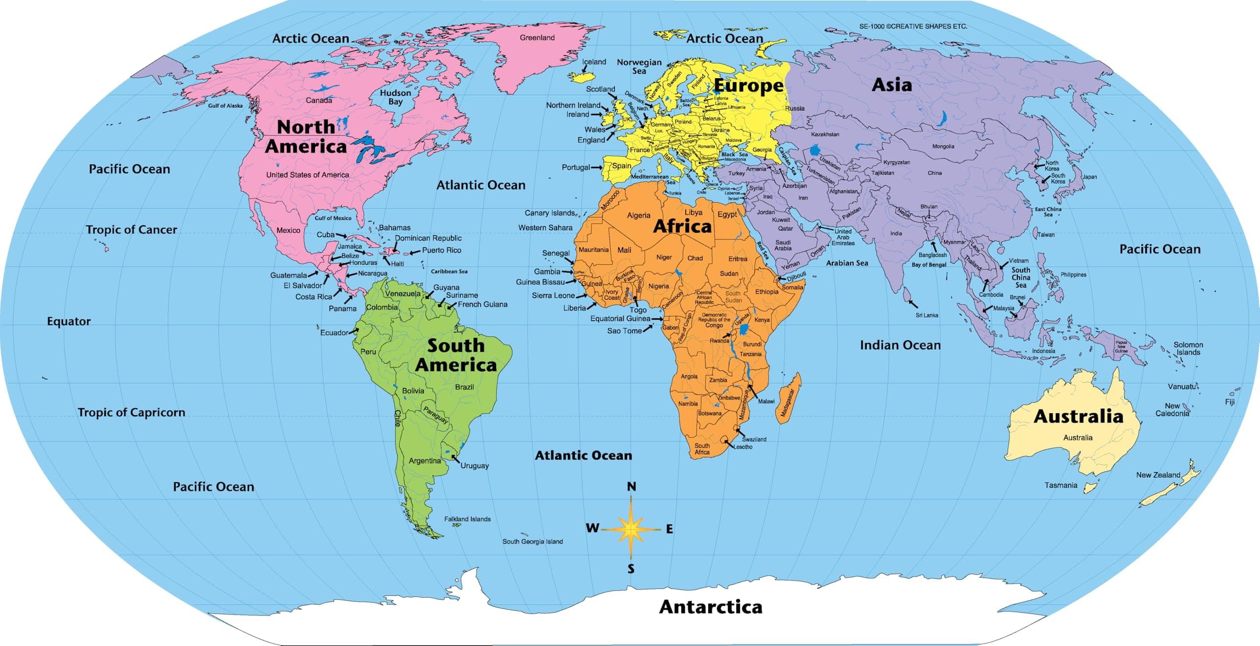 8” x 16” Labeled World Practice Maps