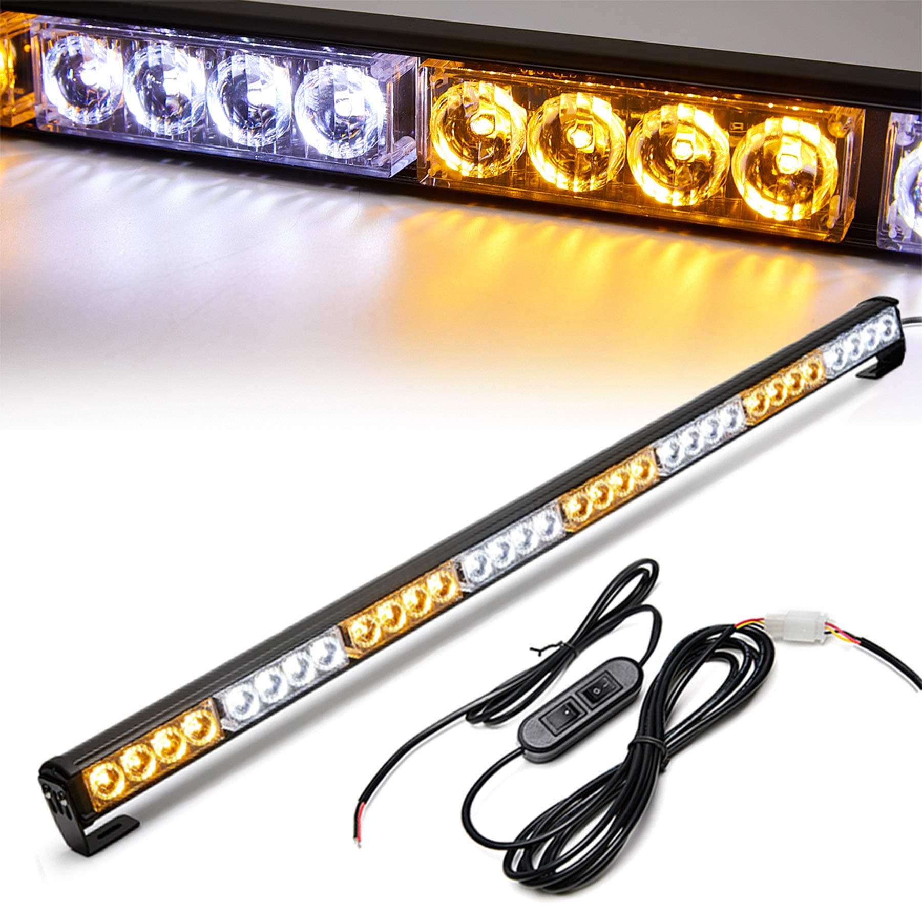 Emergency Light Bar 35.5 Inch Traffic Advisor Led Strobe Light Bar Kit Rainproof Warning Caution Turn Signals Directional Car Vehicles Pickup Trucks Tow Roof Rear Head (35.5 Inch, Yellow/White)
