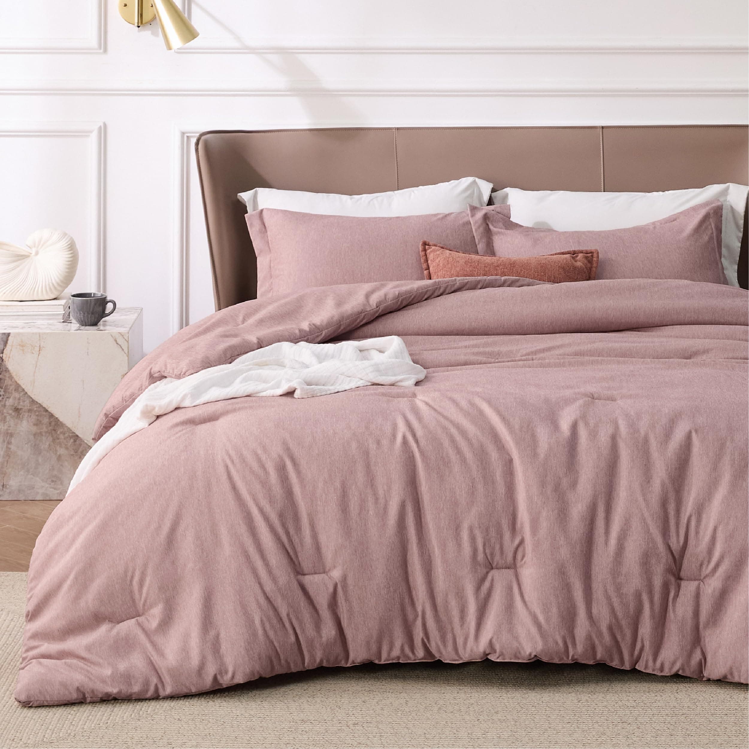 Bedsure Full Comforter Set - Dusty Rose Soft Bedding for All Seasons, Cationic Dyed Bed Set, 3 Pieces, 1 Full Size Comforter (82"x86") and 2 Pillow Shams (20"x26"+2")
