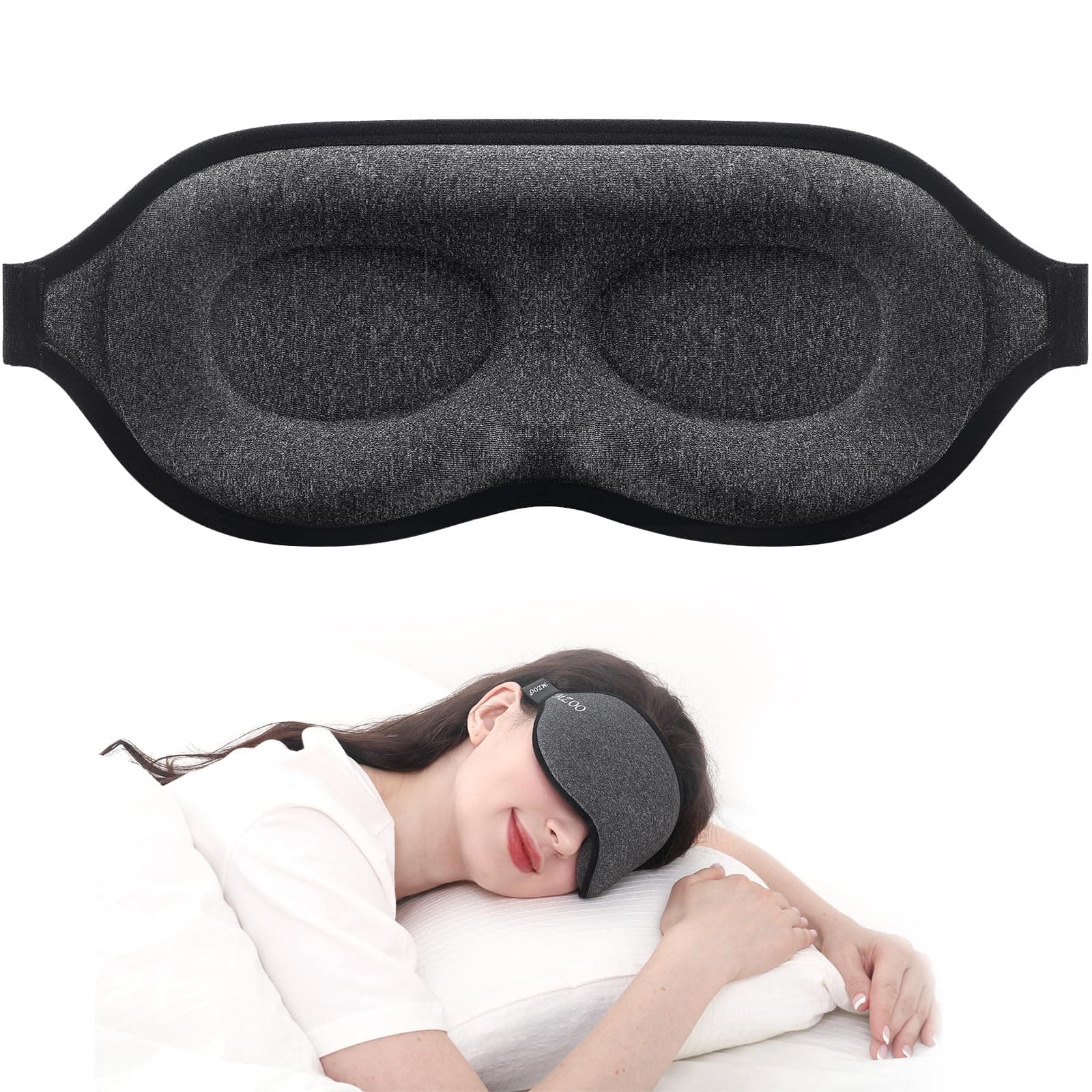 MZOO Luxury Sleep Mask for Back, Side Sleeper, Complete Light Blocking Sleeping Eye Mask Night Blindfold, 3D Zero Pressure & Spacious for Lash Extensions, Breathable Soft Eye Cover Flight Nap Travel