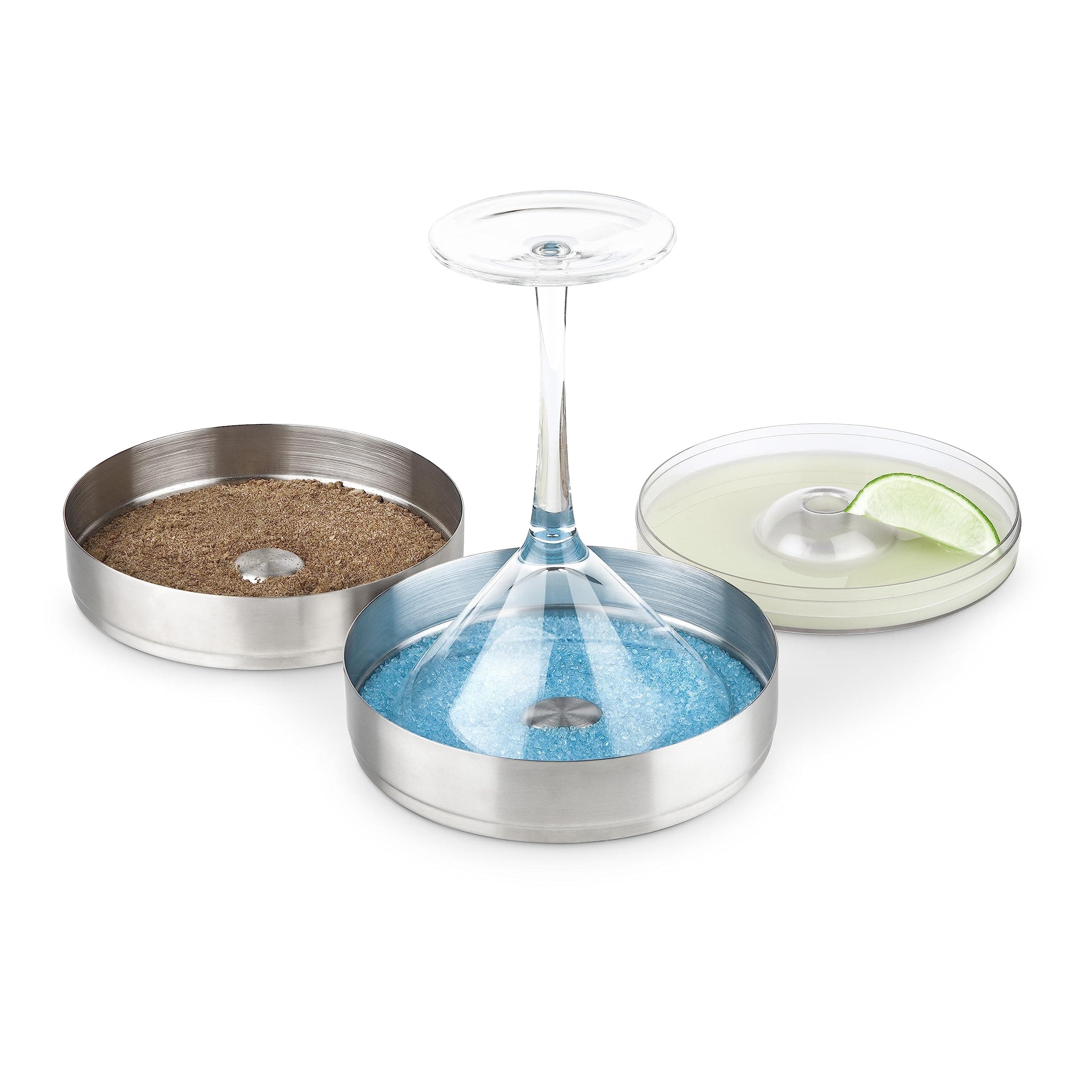 Final Touch 2 Tier Cocktail Rimmer with Lid - Essential Tool for Perfectly Rimmed Glasses - Commercial-Grade 304 Stainless Steel - Stackable Design - Large 6" Diameter (FTA7061)