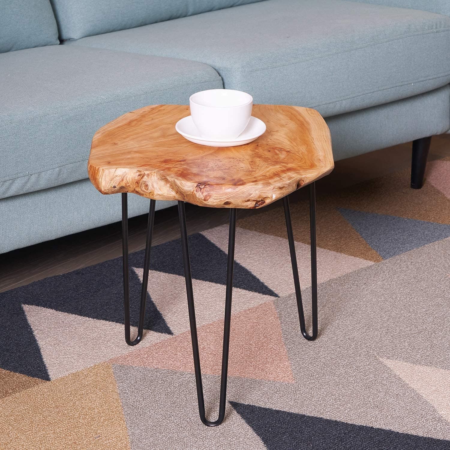 NXN-HOME Natural Edge Side Table, Live Edge End Table with 3 Hairpin Legs, Nightstand Plant Stand for Bedroom and Living Room(15.5" L x 14.5" W x 16" T.)