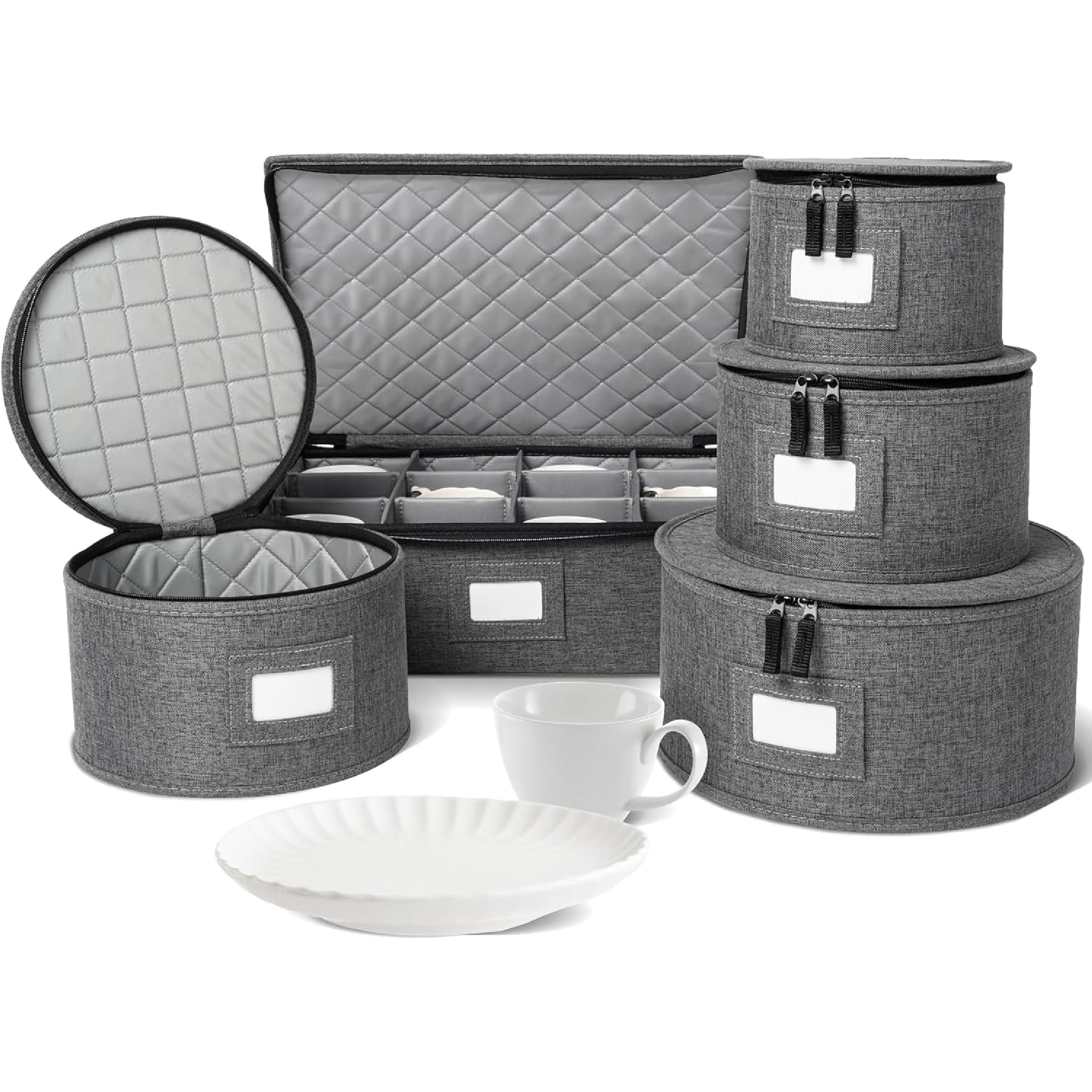 China Storage Set, Organizer for Plates and Cups Grey