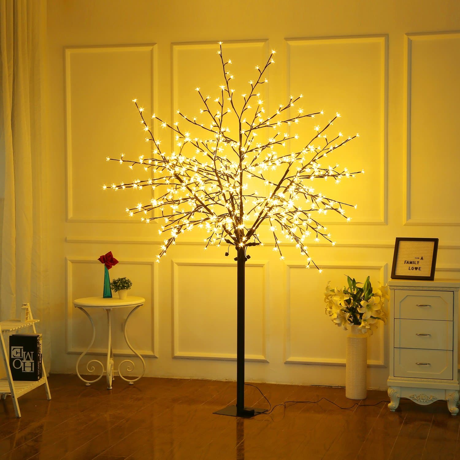 Bolylight LED Cherry Blossom Tree 8ft 600L LED with Light Controller Decoration Lighted Tree for Bedroom/Party/Wedding/Office/Home Indoor and Outdoor Use Warm White