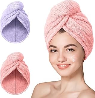Hicober Microfiber Hair Towel, Super Absorbent Hair Towel Wrap for Women,Fast Drying Hair Wrap Turban for Curly Long All Hair Types Stay Put-2Packs