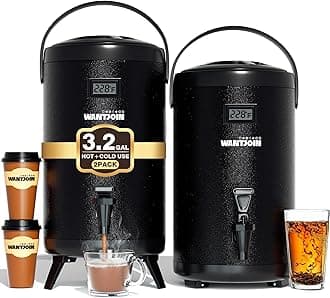 WantJoin 2-pack Insulated Beverage Dispenser-Thermal Hot and Cold Beverage Dispenser Tea Dispenser Stainless Steel 12L/3.2Gal Hot Drink Dispenser with Spigot for Hot Tea&Coffee,Cold Milk,Juice Black