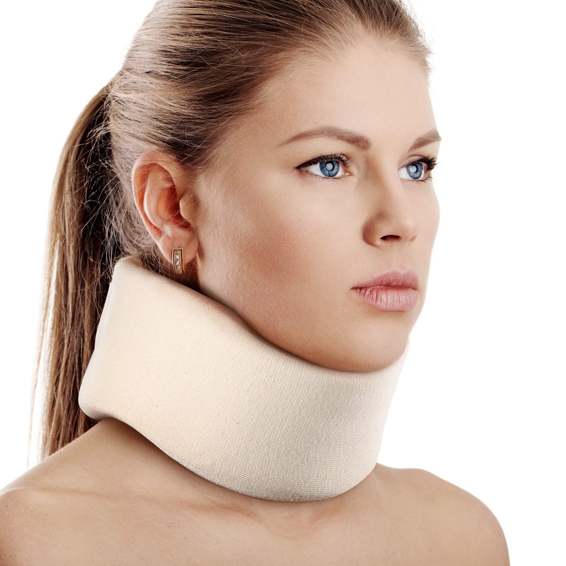 Soft Foam Neck Brace Universal Cervical Collar, Adjustable Neck Support Brace for Sleeping - Relieves Neck Pain and Spine Pressure, Neck Collar After Whiplash or Injury (White, 2.5" Depth Collar, L)