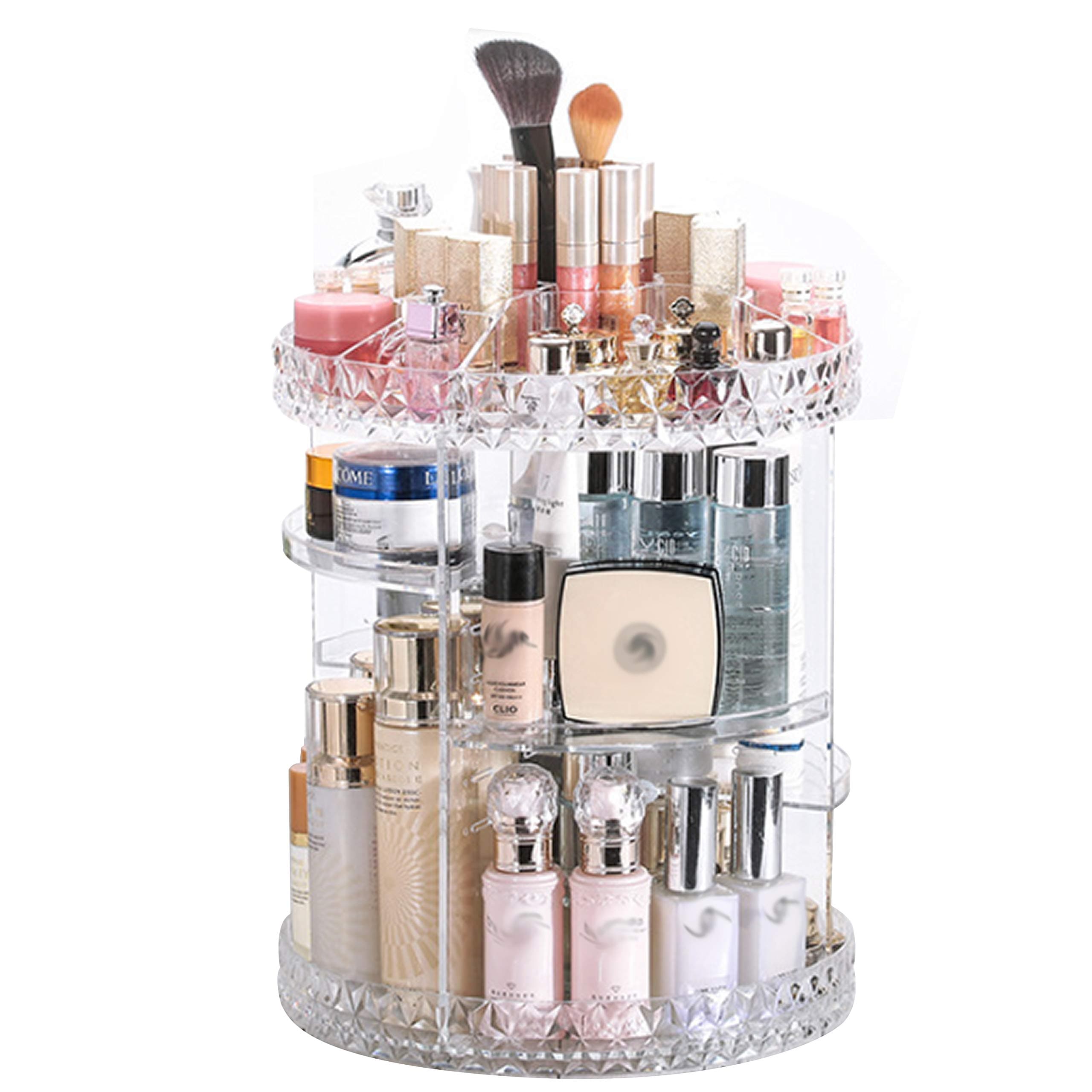 Dseap 360 Rotating Makeup Organizer, Make up Storage, Vanity Bathroom Organizer Countertop, Cosmetic Skincare Organizers, Makeup Holder Shelf Caddy, Clear
