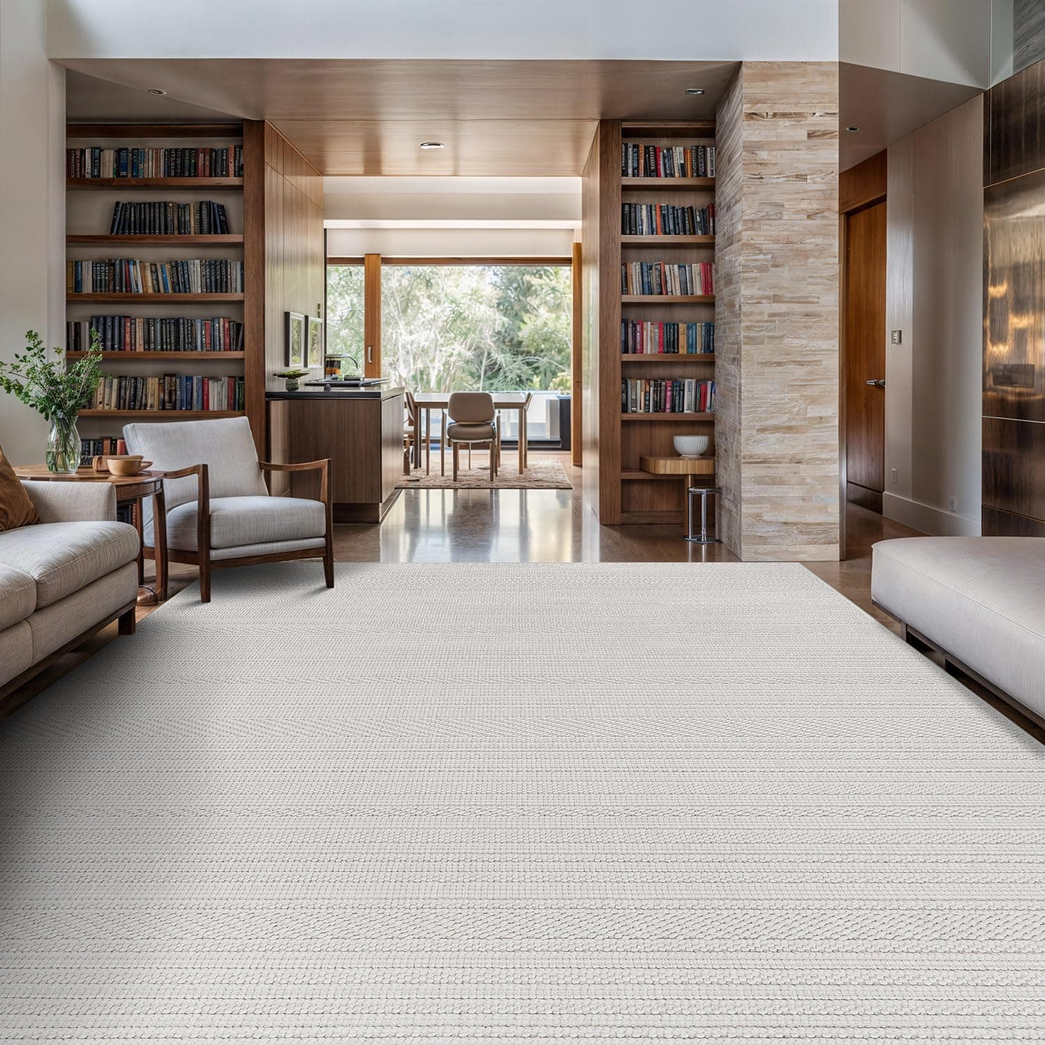 Micro Loop Indoor Rug White 6x9 Boho Geometric Neutral Area Rugs for Living Room Soft Luxury Modern Low and High Pile Durable Stain Resistant Non-Shedding Indoor Area Carpet 6 x 9