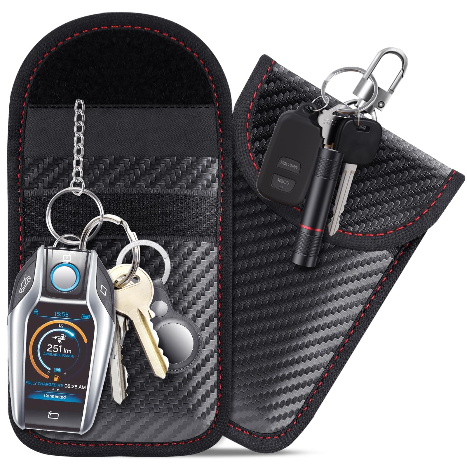 lanpard 2 Pack Small Faraday Pouch with Hook Securing Keyring, RFID Signal Blocking Faraday Bag for Car Key,Faraday Pouch for Car Keys Anti-Theft Remote Entry