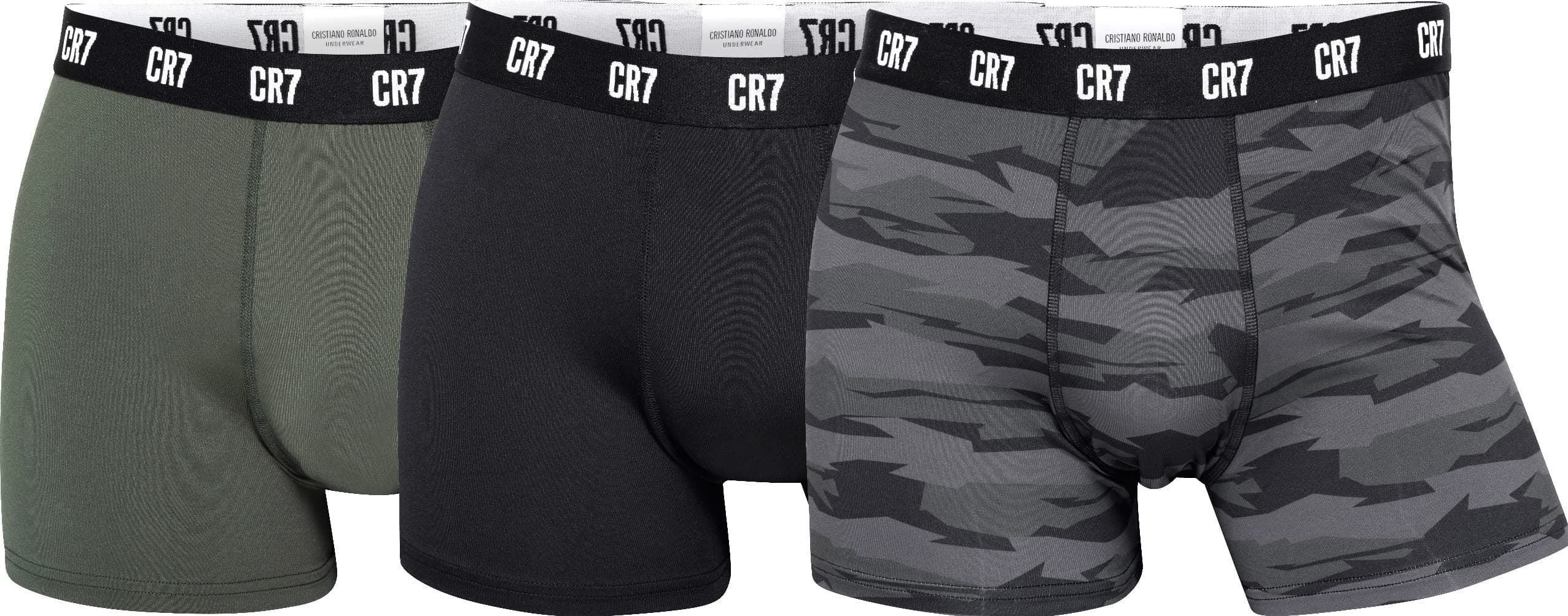 CR7Men's 3-Pack Microfiber Trunks Moss Green Black Camou