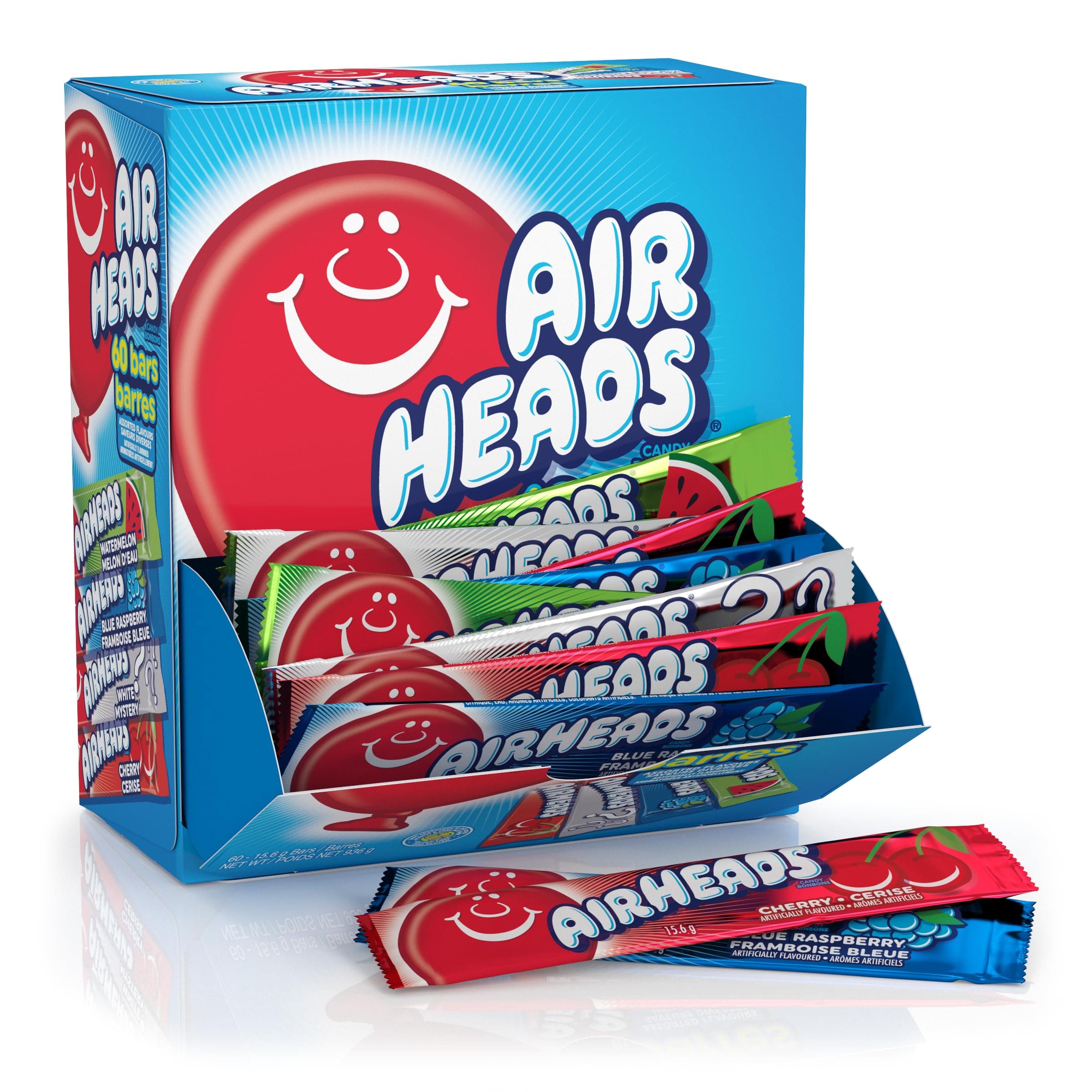 Airheads Full-Size Candy Bars, Taffy Candy Bulk Variety Pack, Individually Wrapped, Six Assorted Fruit Flavors Artificially Flavored, 60 Count Box