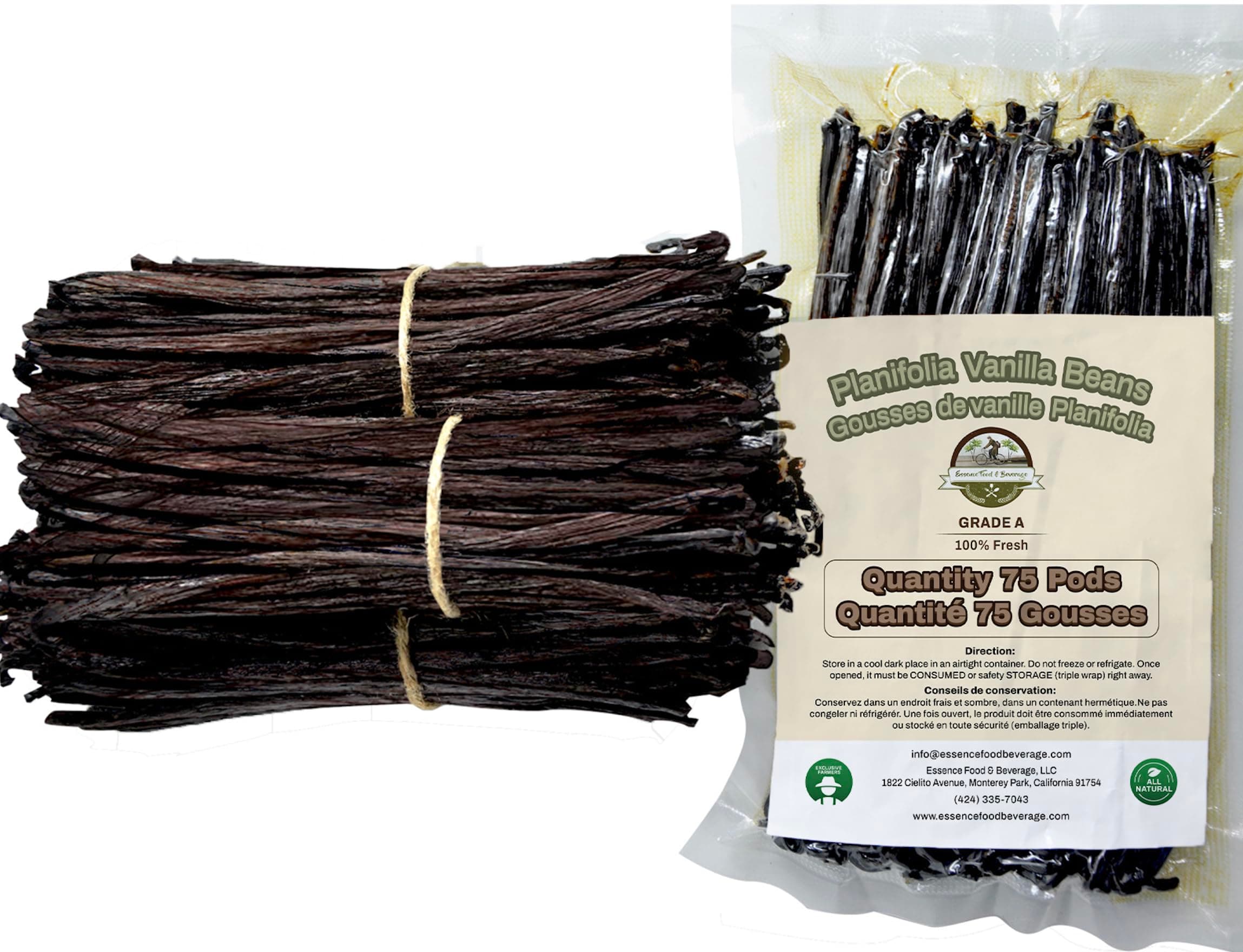 75 Vanilla Beans Bulk For Making Vanilla Extract Grade A - NON-GMO Fresh Vanilla Bean pods, 6-8" Inches Vanilla Bean, Vanilla Beans For Making Vanilla Extract Grade A (75)