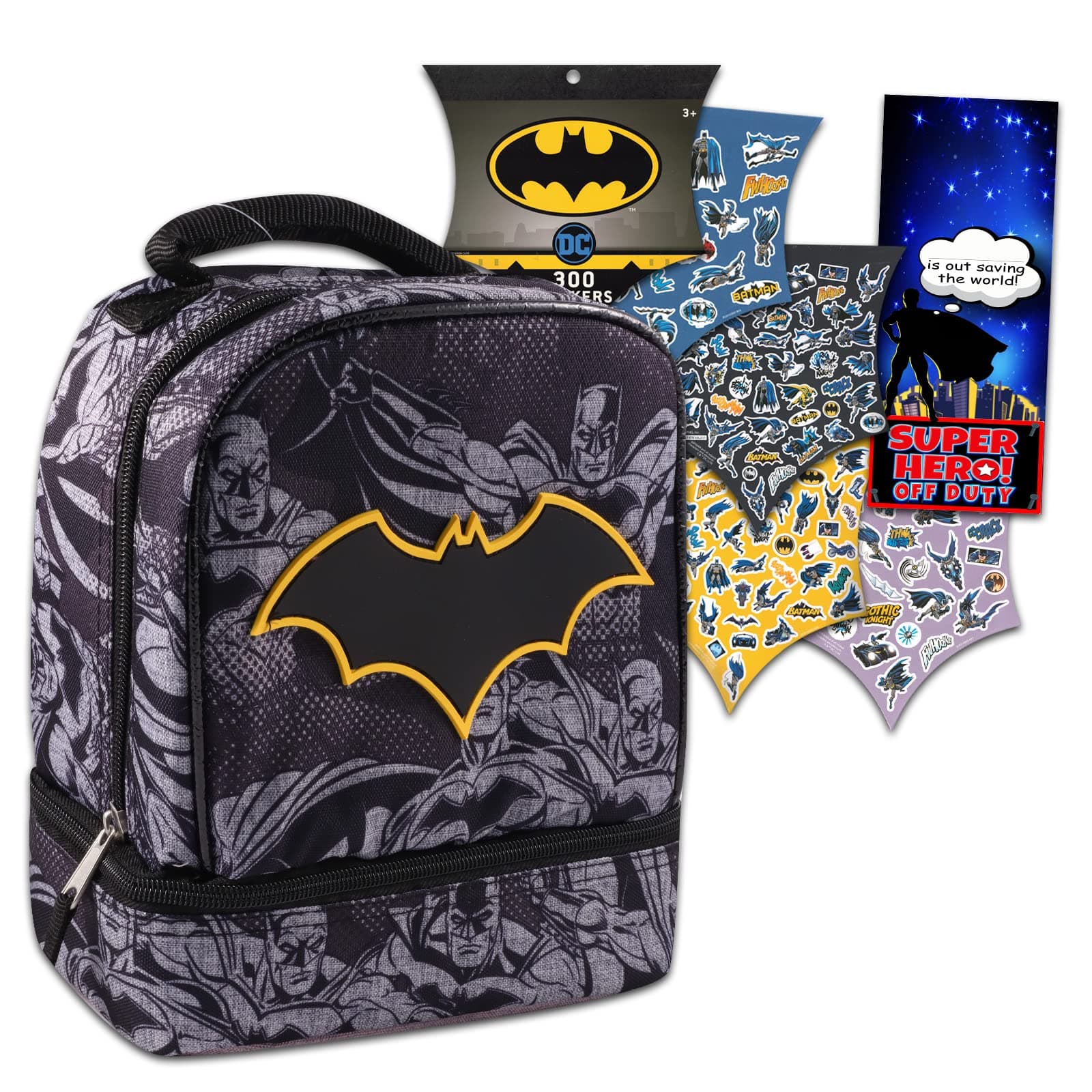 DC Batman Lunch Bag Set For Kids - Bundle with Insulated Batman School Lunch Box, Batman Stickers And More for Boys and Girls (Batman School Supplies)