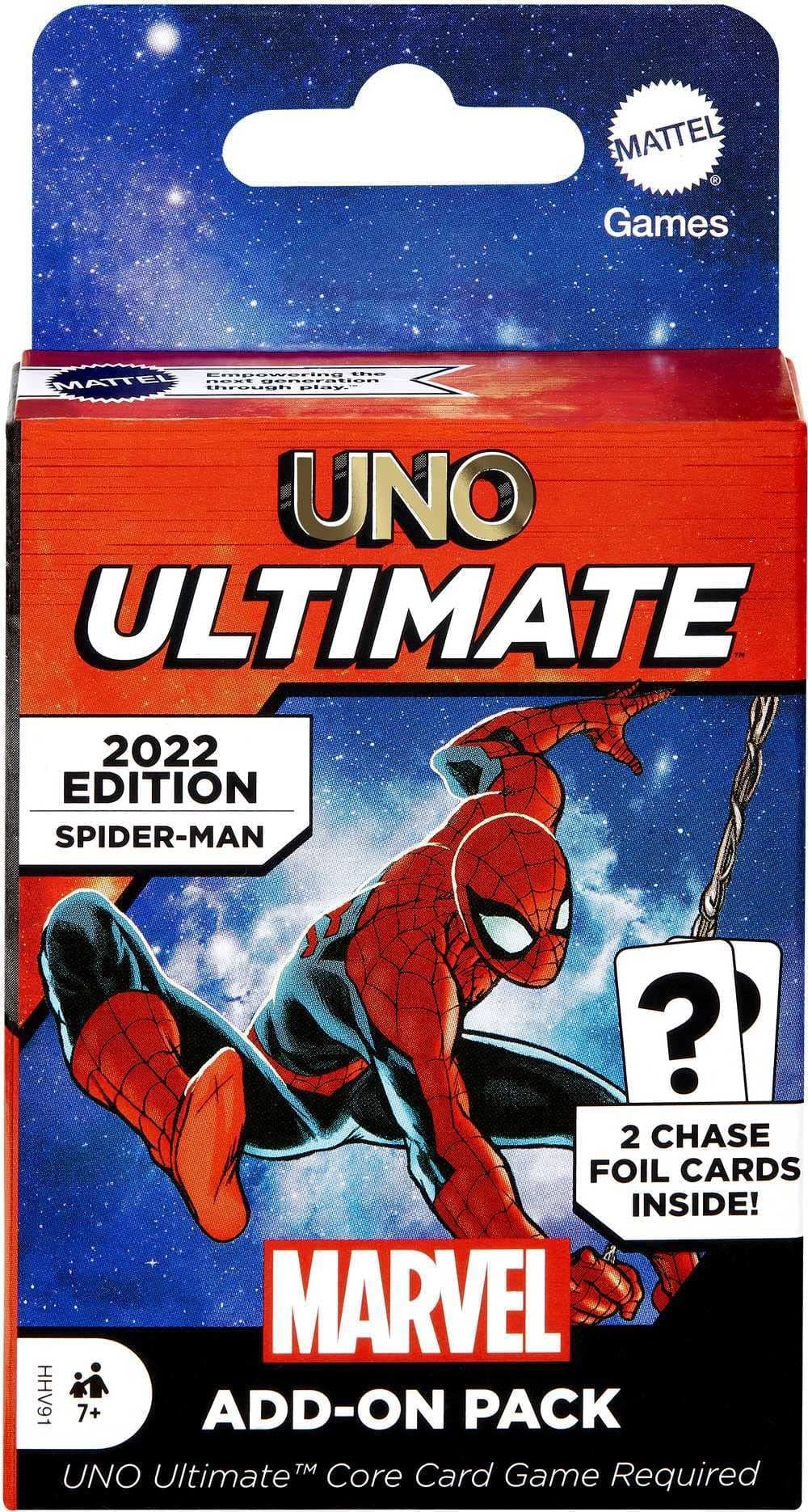 ​UNO Ultimate Marvel Card Add-On Pack with Spider-Man Character Deck & 2 Collectible Foil Cards, Gift for Collectors & Kids Ages 7 Years & Older