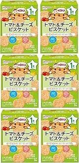 【Wakodo】 1-Year-Old Snacks +DHA Tomato & Cheese Biscuits 6 Pieces [From Around 12 Months] Easy-to-Melt Design Low in Sweetness and Salt Individually Wrapped