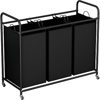 LINZINAR 3-Bag Laundry Basket, Black Laundry Hamper, 35.6 Gal(135 L) Laundry Sorter Cart Laundry Room Organization with Heavy Duty Rolling Lockable Wheels and Removable Bags