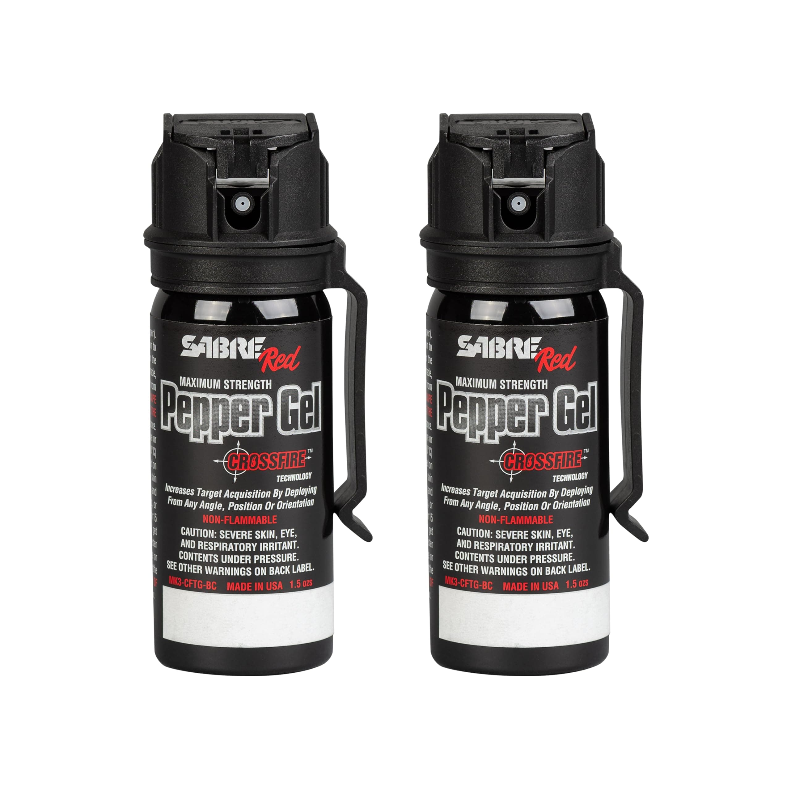 SABRE Crossfire Pepper Gel, Deploys At Any Angle, Maximizes Target Acquisition Against Multiple Threats, Belt Clip For Easy Carry, Fast Flip Top, Max Police Strength OC, Pepper Spray Option 1.5 fl oz