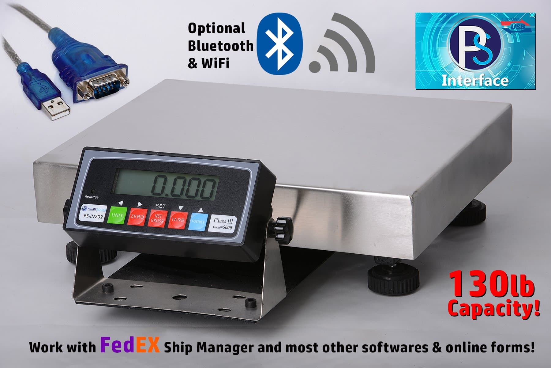 Prime 130x0.005lb Bench Scale | Shipping Scale | Postal Scale Smart Ready Working with Most Shipping Mailing Softwares