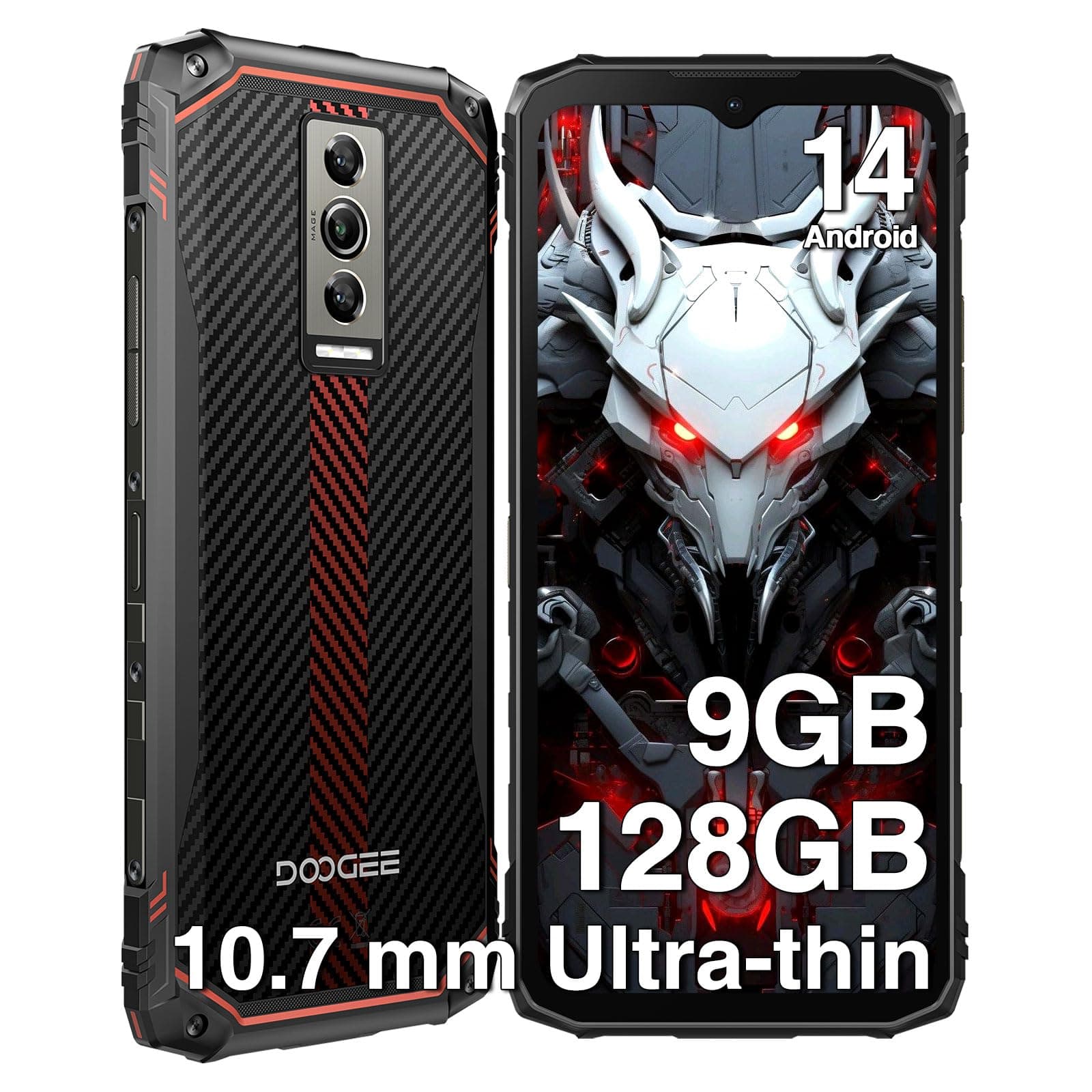 DOOGEE Blade 10 Rugged Smartphone, 10.7mm Thin Rugged Phone, Android 14, 6.56" HD+ 90Hz IPS Screen, Octa-Core,9GB+128GB/2TF, 5150mAh Battery,16MP Camera, IP68/IP69K/Dual 4G SIM/Face ID/GPS/OTG(Black)