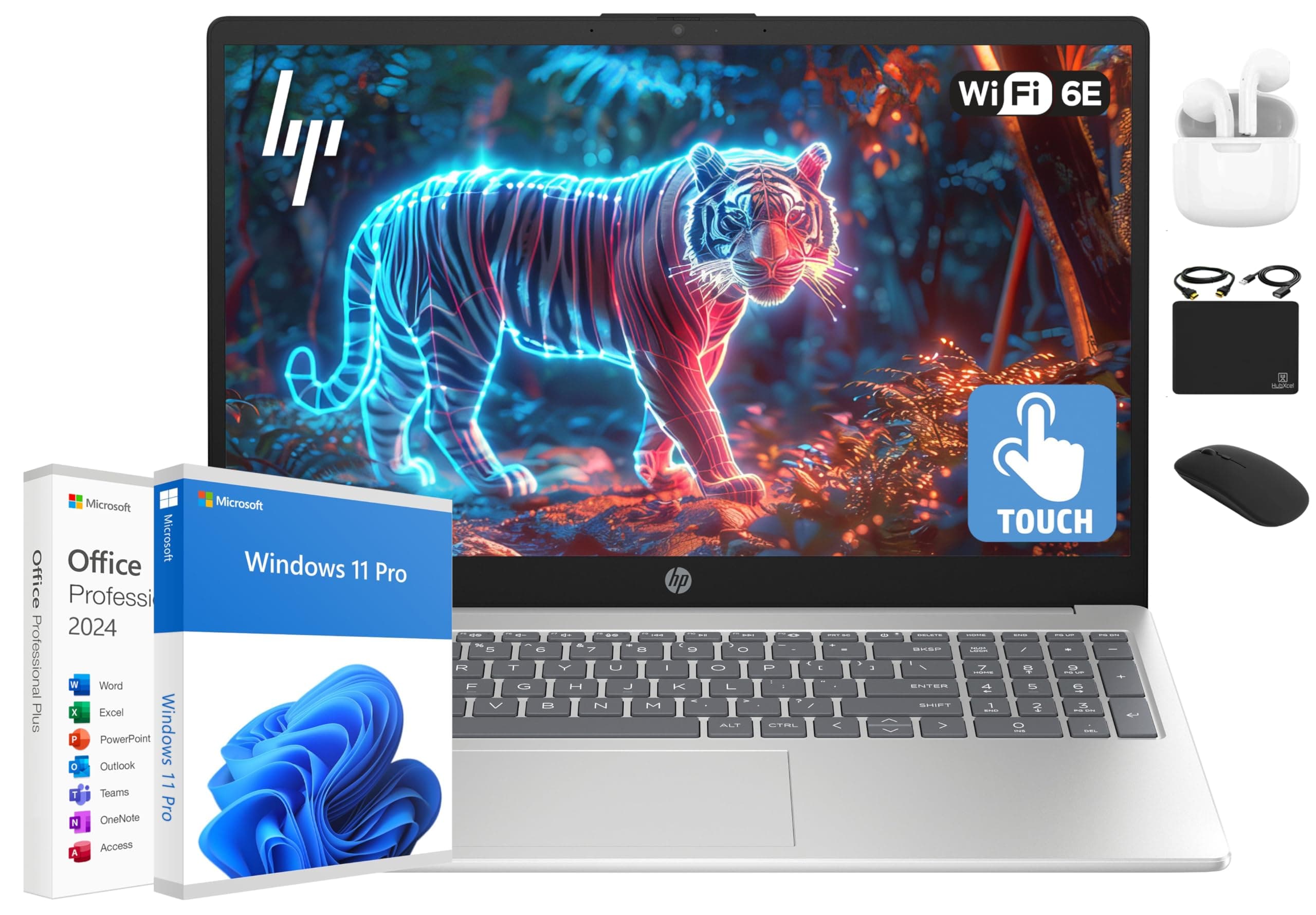 HP Flagship 15.6" HD Touchscreen Laptop Computer, 6-Core Intel i3 Processor, 16GB RAM, 1.5TB Storage (1TB SSD + 500GB Ext), Wi-Fi, Long Battery, HubxcelAccessory, Lifetime Office 2024, Win 11 Pro