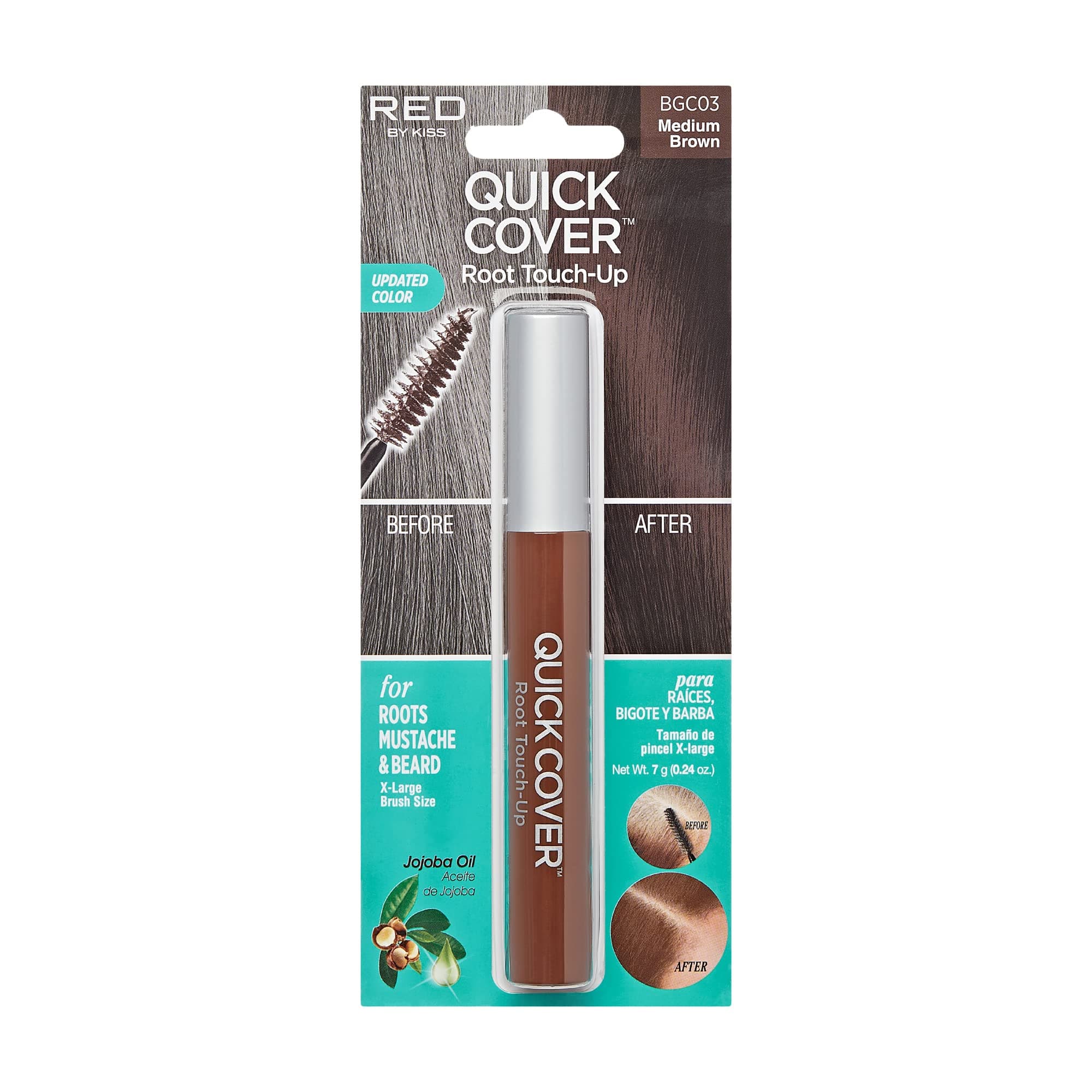 Quick Cover Root Touch Up Rescue (Medium Brown), Mascara Natural Water-Resistant Temporary Gray Concealer Cover Up Brush for Hair Mustache & Beard, Formulated with Jojoba Oil
