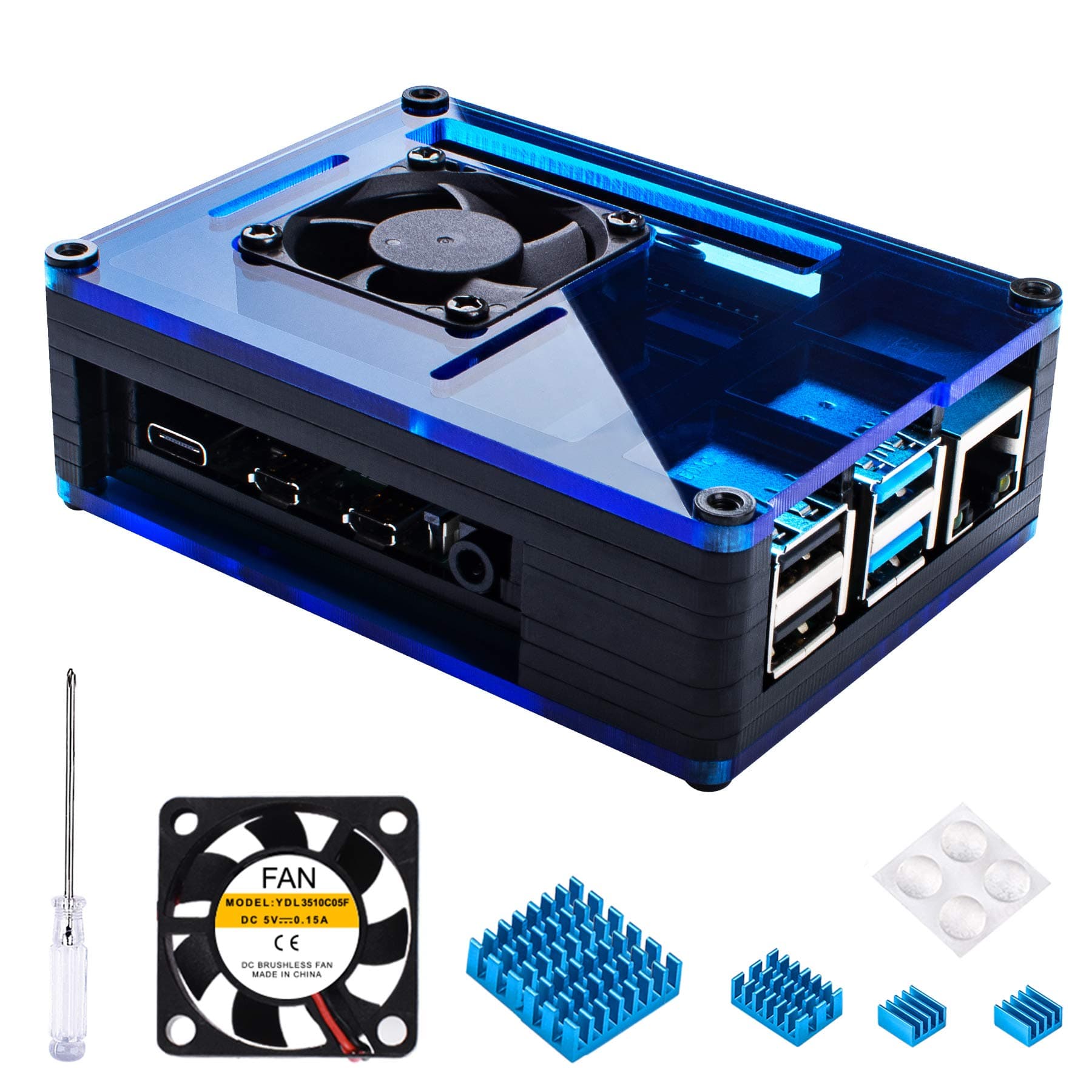 Case for Raspberry Pi 4 with Fan Cooling, 4 Pcs Aluminum Heat Sinks, Case Compatible with Raspberry Pi 4 Model B