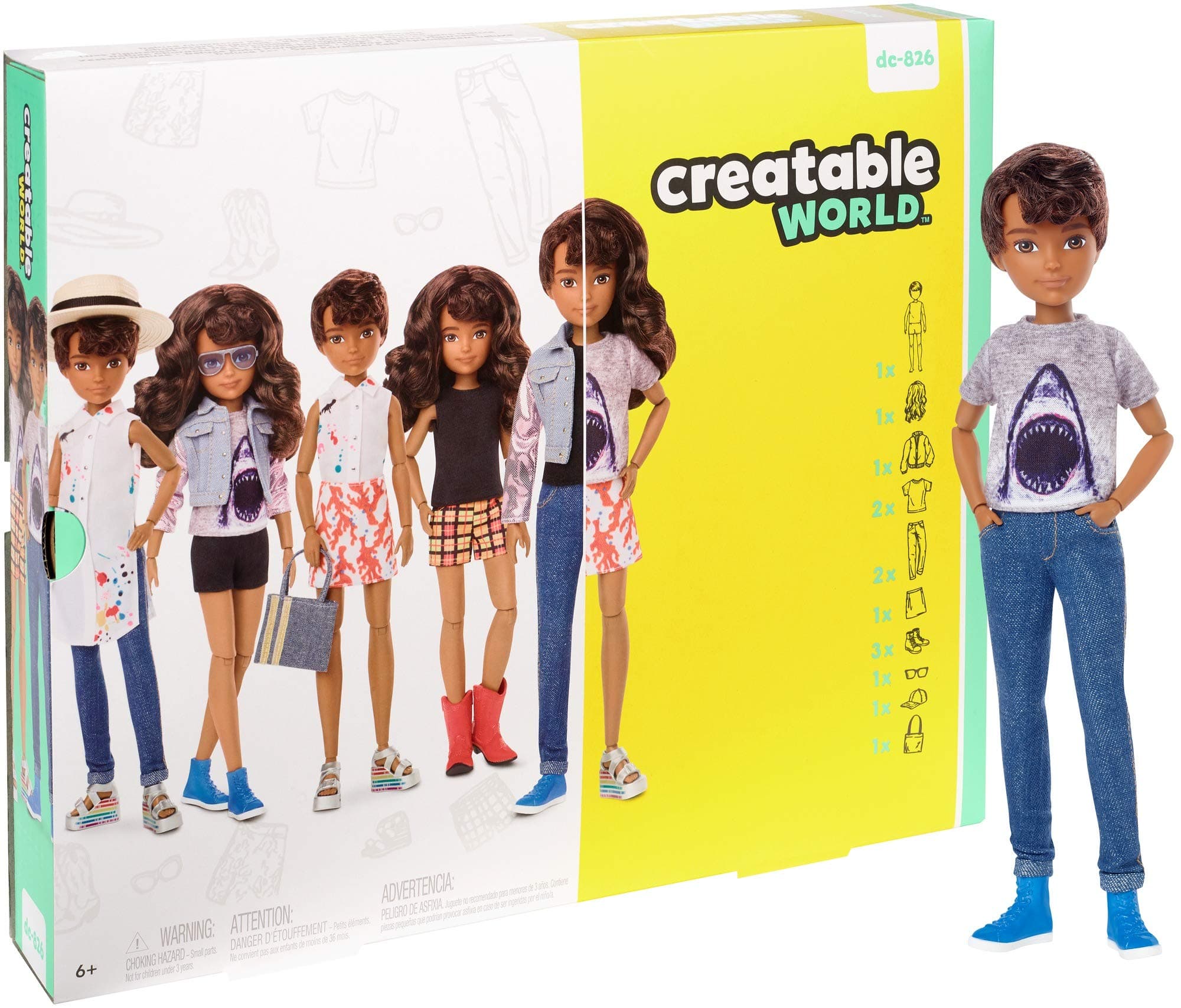 Creatable World Deluxe Character Kit DC-826 Customizable Doll with Brunette Wavy Hair, 6 Pieces Doll Clothes, 3 Pairs Shoes and 2 Accessories, Creative Play for All Kids 6 Years Old and Up ​